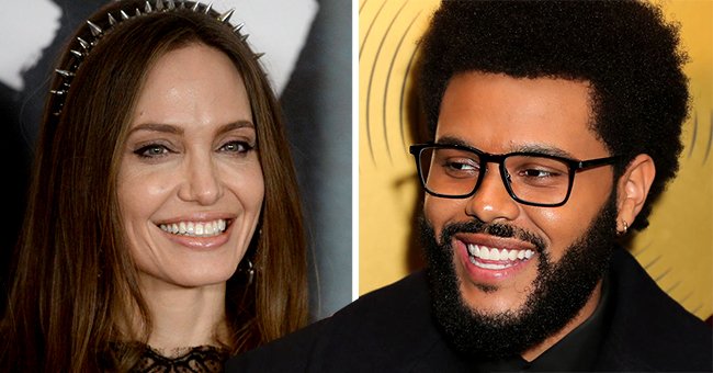 Angelina Jolie attends a photocall for "Maleficent: Mistress of Evil", October 2019 & The Weeknd attends the Music In Action Awards Ceremony, September 2021 | Source: Getty Images
