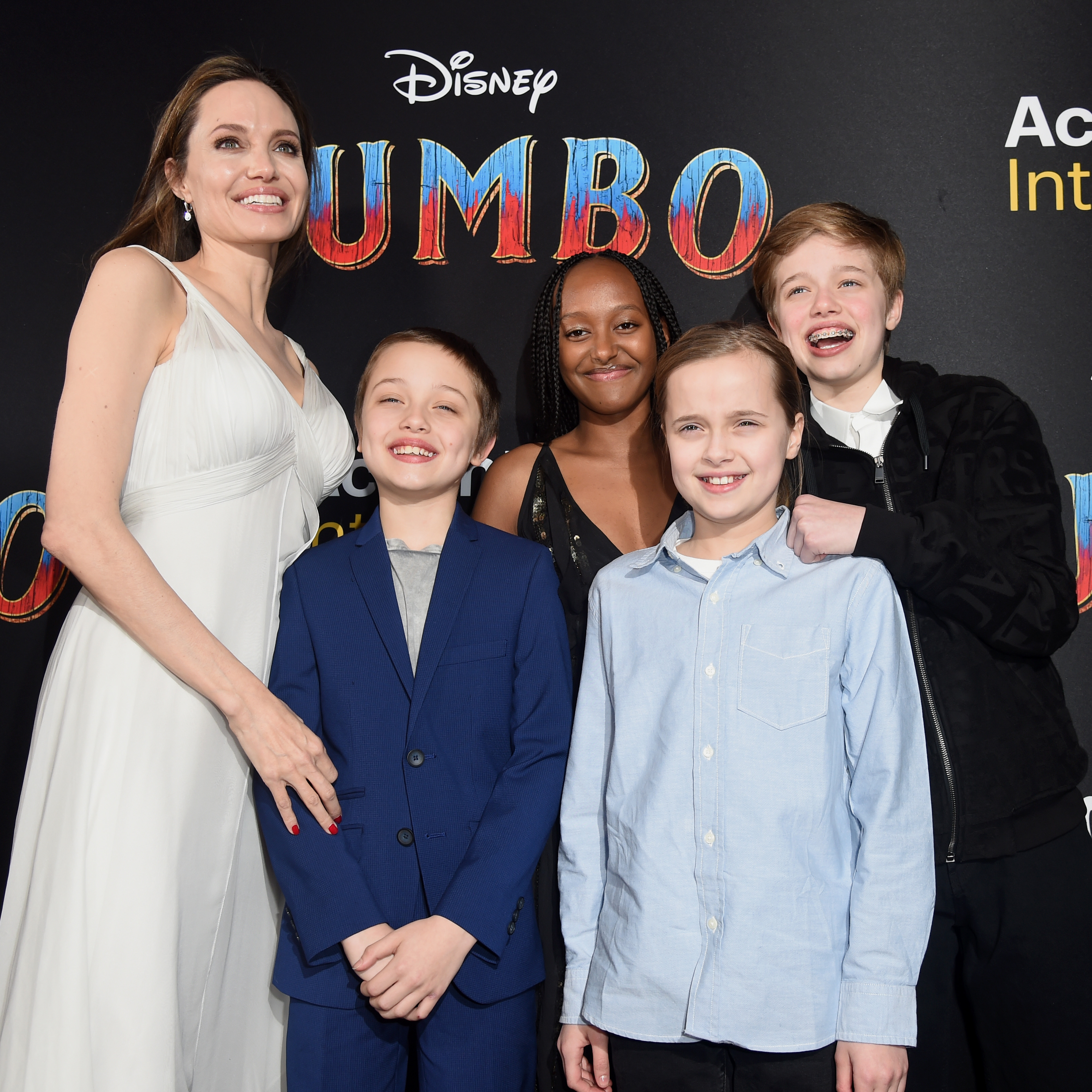 Angelina Jolie, Knox Leon Jolie-Pitt, Zahara Jolie, Vivienne Jolie, and Shiloh Jolie attend the premiere of Disney's "Dumbo" at El Capitan Theatre on March 11, 2019, in Los Angeles, California.