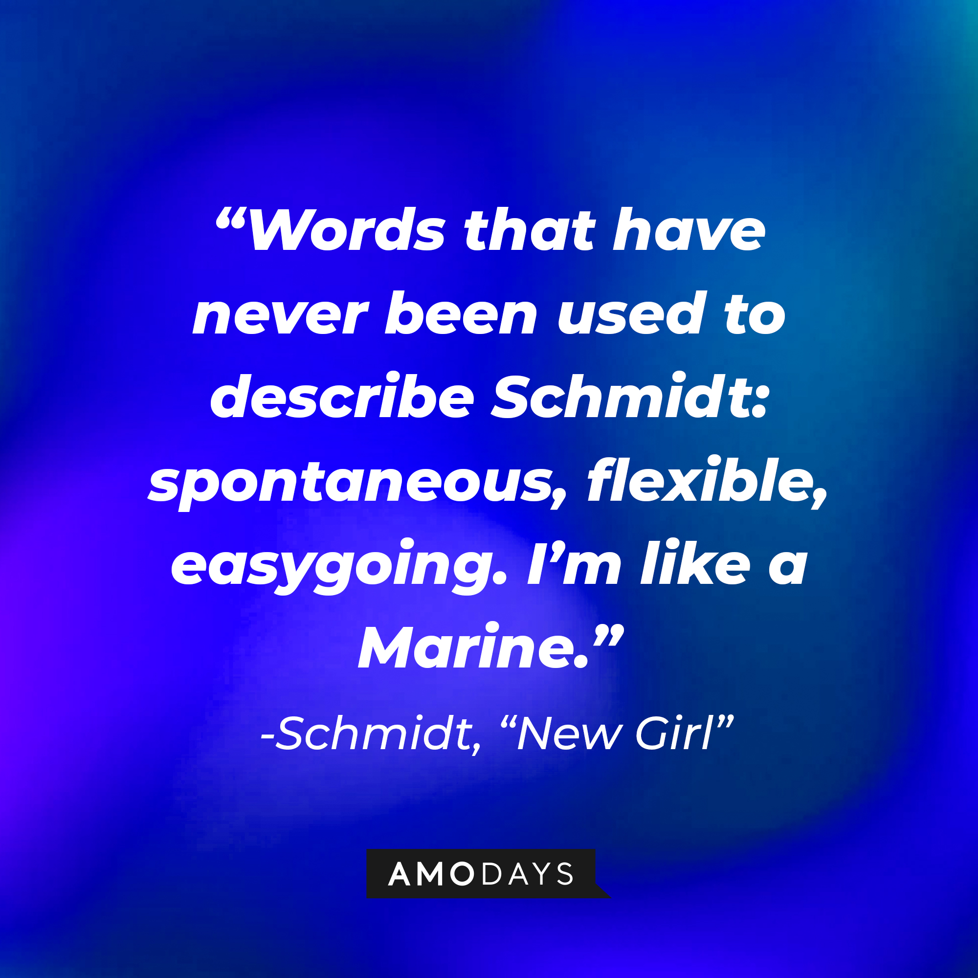 Schmidt's quote: "Words that have never been used to describe Schmidt: spontaneous, flexible, easygoing. I’m like a Marine." | Source: Amodays