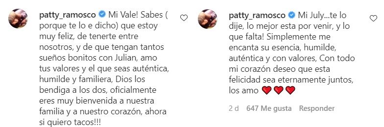 Comentarios que Ramosco dejó en las fotos de Julián y Valeria. | Foto: Instagram/juliangil - Instagram/valmarin_r