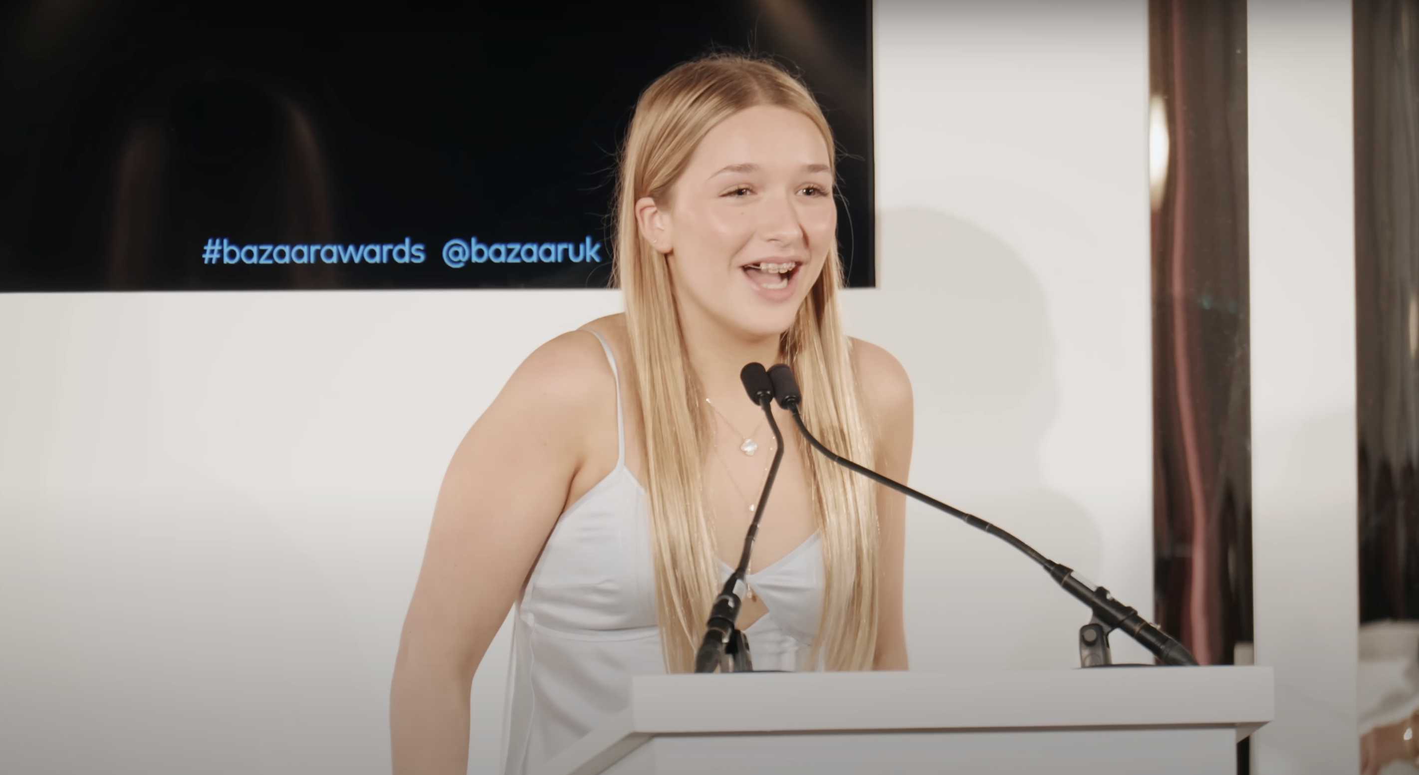 Harper Beckham on-stage at the Harper's Bazaar's awards event, as seen in a video posted on November 7, 2024 | Source: YouTube/harpersbazaaruk