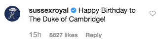 Captura del mensaje hacia el príncipe William. | Fuente: Instagram / kensingtonroyal