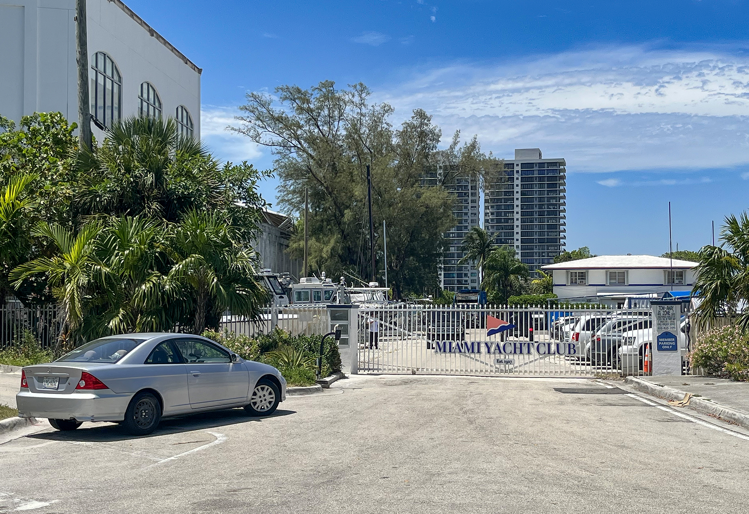 Gates to the Miami Yacht Club on Watson Island, Florida on Monday, July 28, 2025. | Source: Getty Images