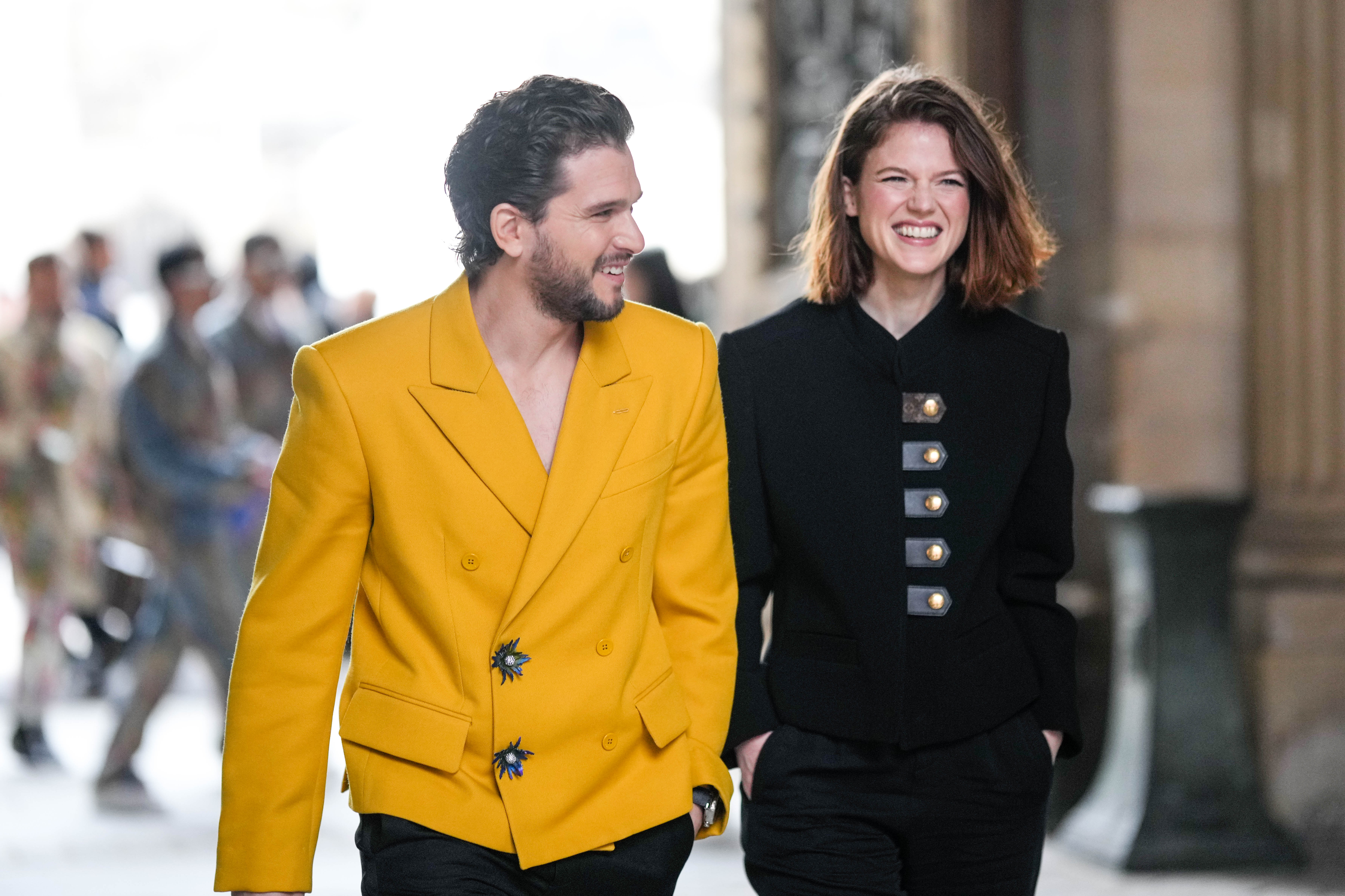 Kit Harington and Rose Leslie seen outside Louis Vuitton during Paris Fashion Week on January 19, 2023, in France. | Source: Getty Images