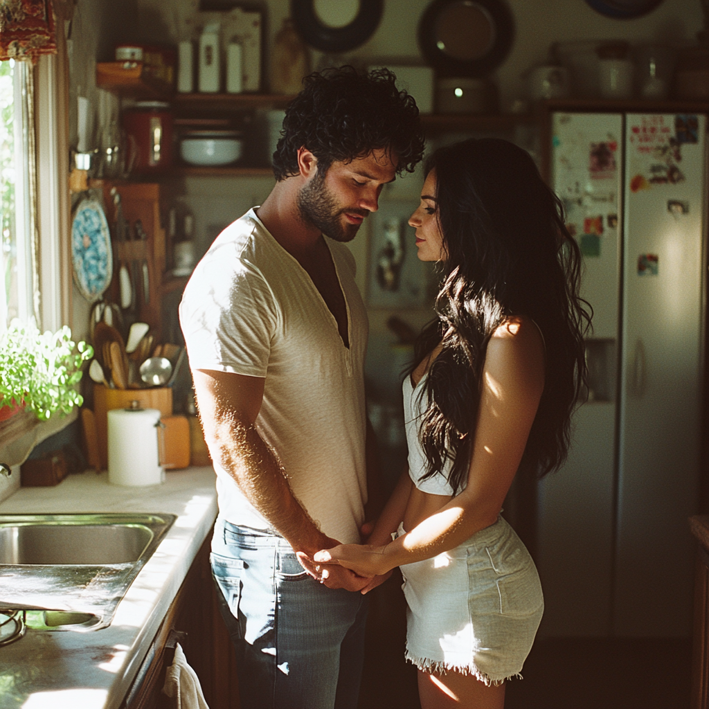 An emotional husband hands with his wife | Source: Midjourney