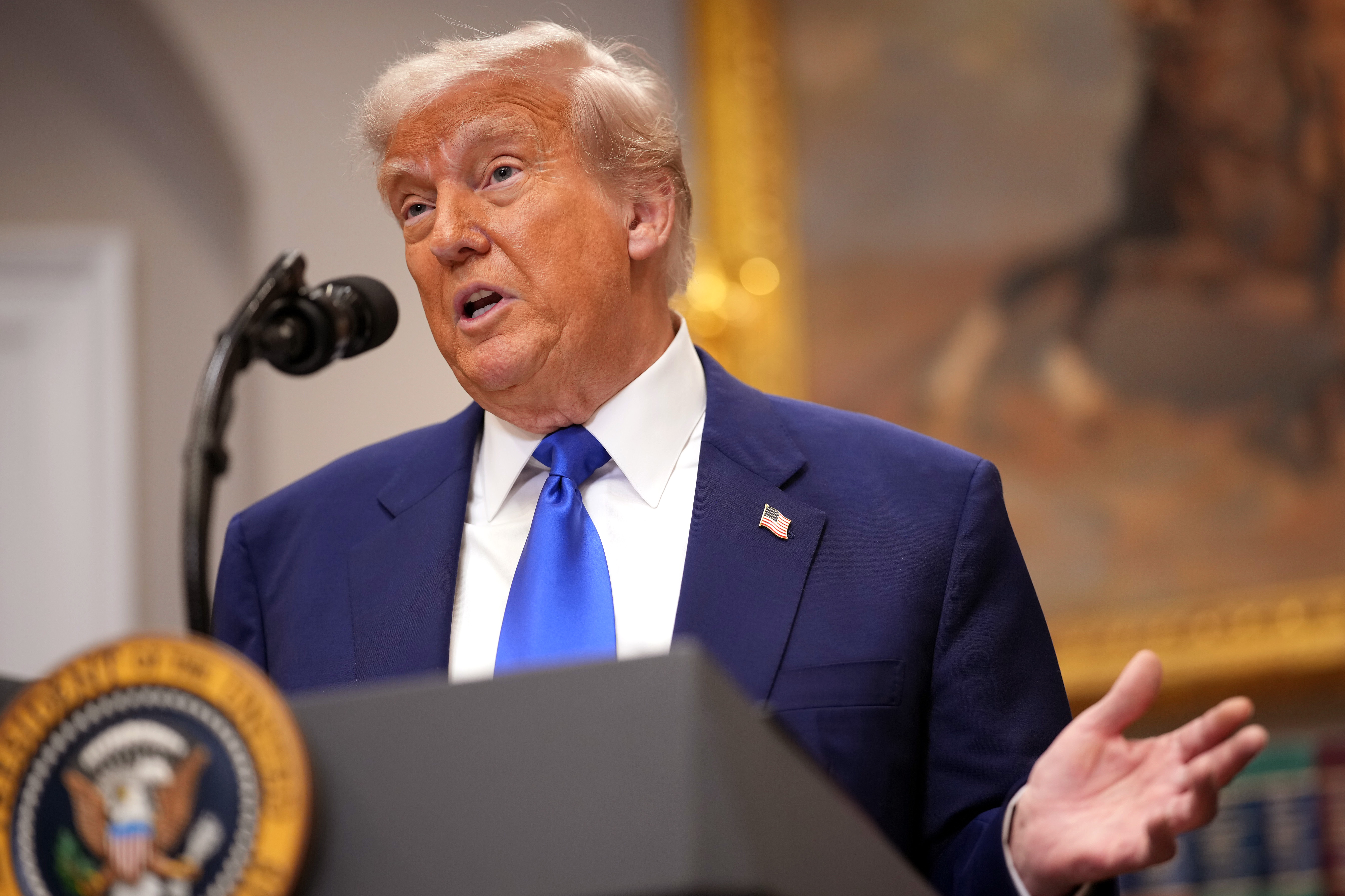 President Donald Trump speaks during a press conference in the Roosevelt Room of the White House on May 12, 2025, in Washington, D.C. | Source: Getty Images