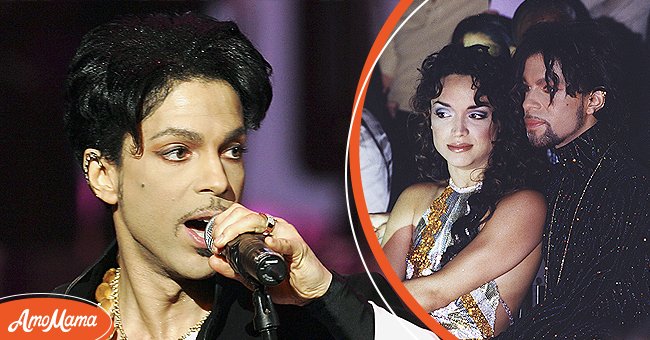 (L) Prince during the 36th Annual NAACP Image Awards at the Dorothy Chandler Pavilion on March 19, 2005 in Los Angeles, California. (R)  Prince and Mayte Garcia during the Versace fashion show in Paris on July 15, 1999, France. | Source: Getty Images