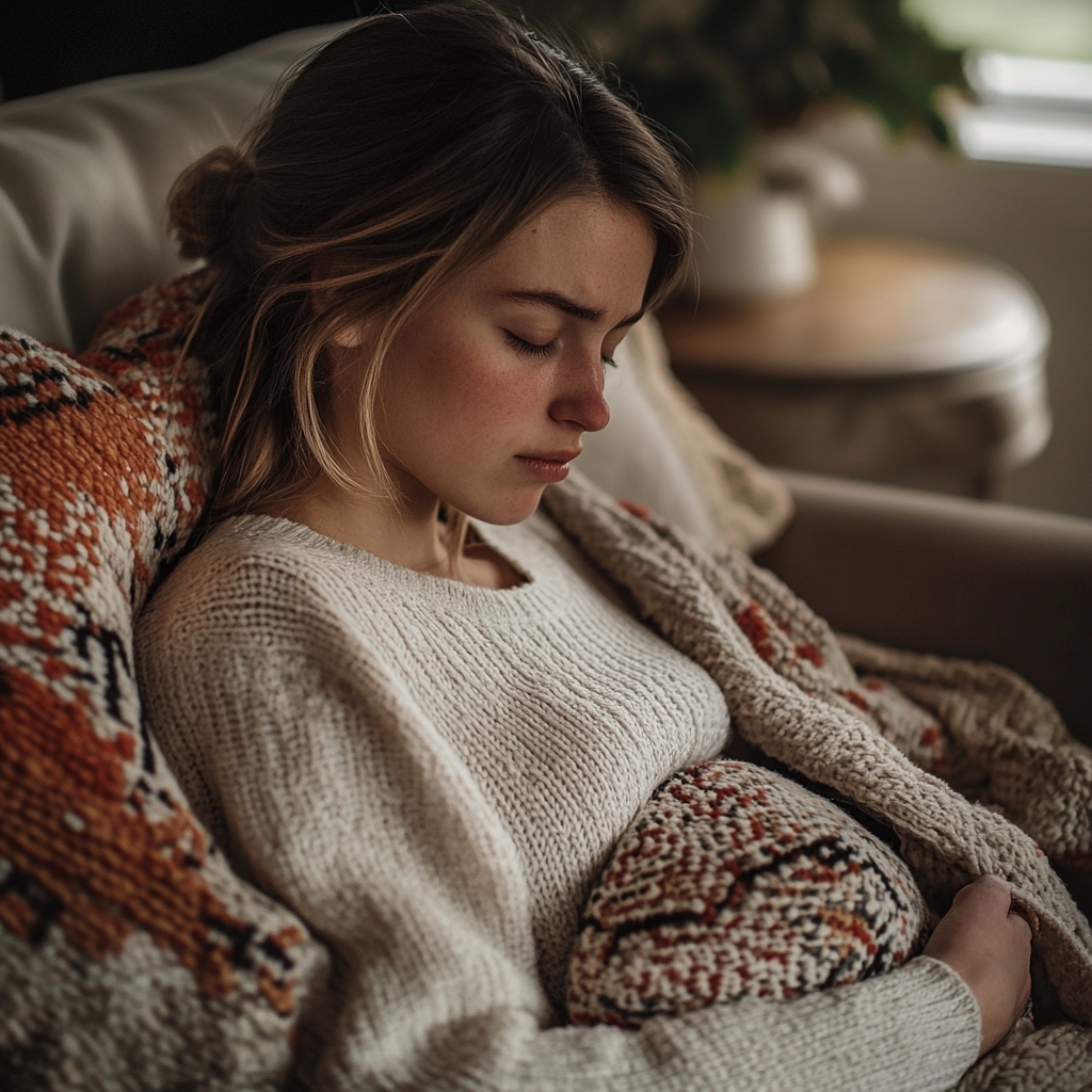 A woman sitting on her couch | Source: Midjourney