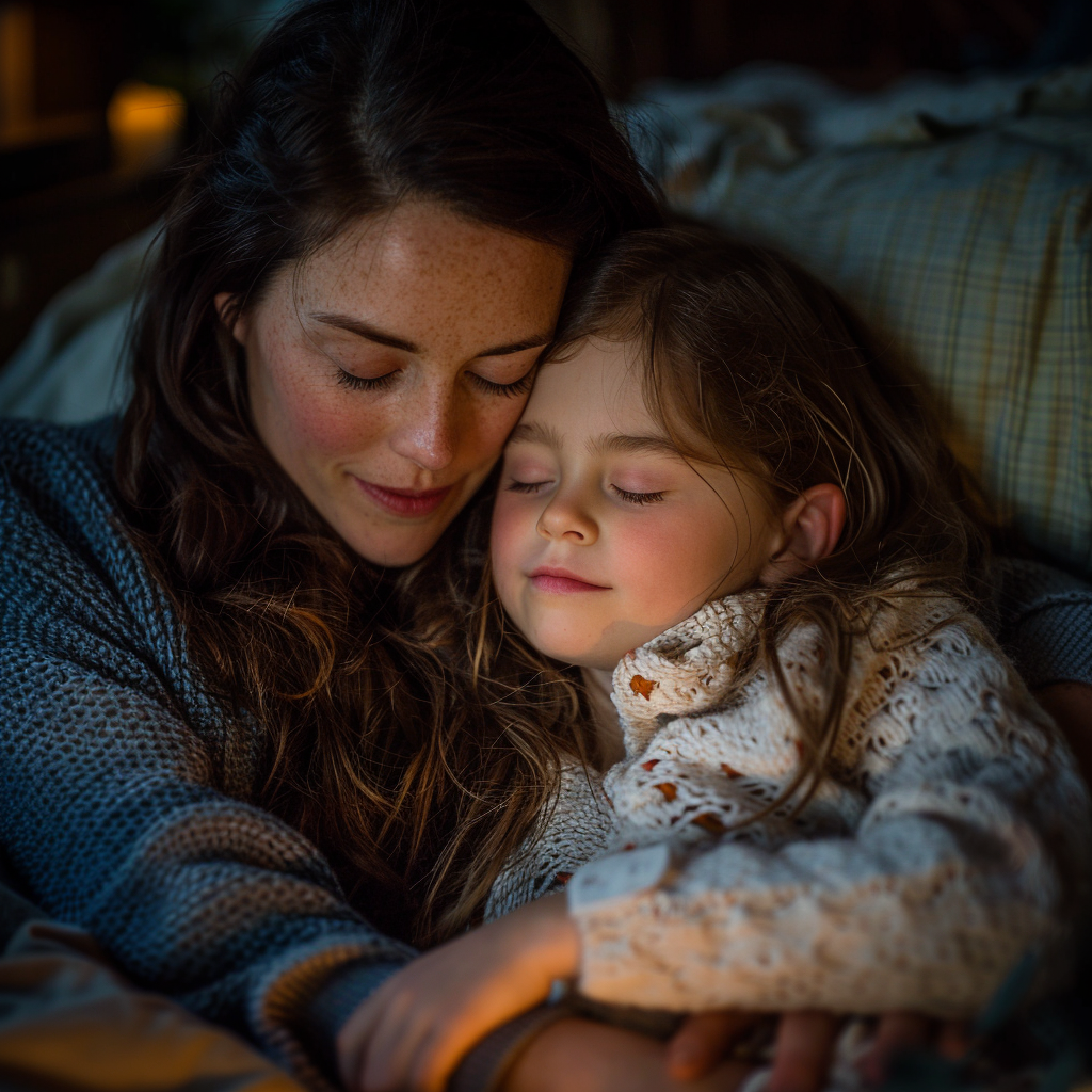 A woman tucking her daughter into bed | Source: Midjourney