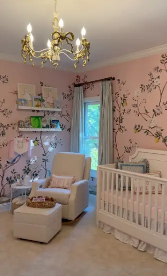 A cozy nook in the nursery showcases a crib and plush toys, with a rocking horse adding a charming, classic feel. The room’s design balances whimsy and sophistication, perfect for welcoming the newest member of the Drummond family. | Source: Instagram/alexmariedrum