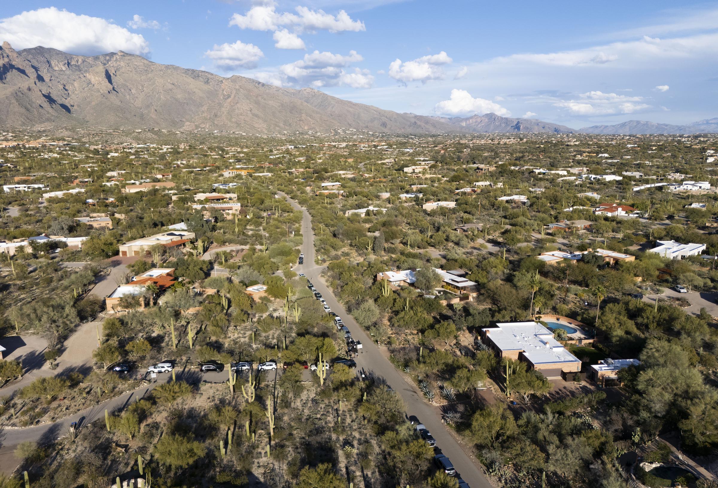 The home of Nancy Guthrie, in a bottom right aerial view, in Tucson, Arizona on February 7, 2026. | Source: Getty Images