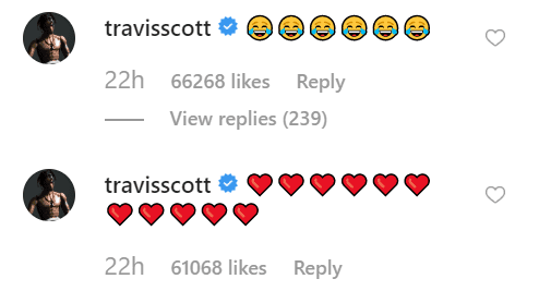 Travis Scott's comment on Kylie's post. | Source: Instagram/kyliejenner
