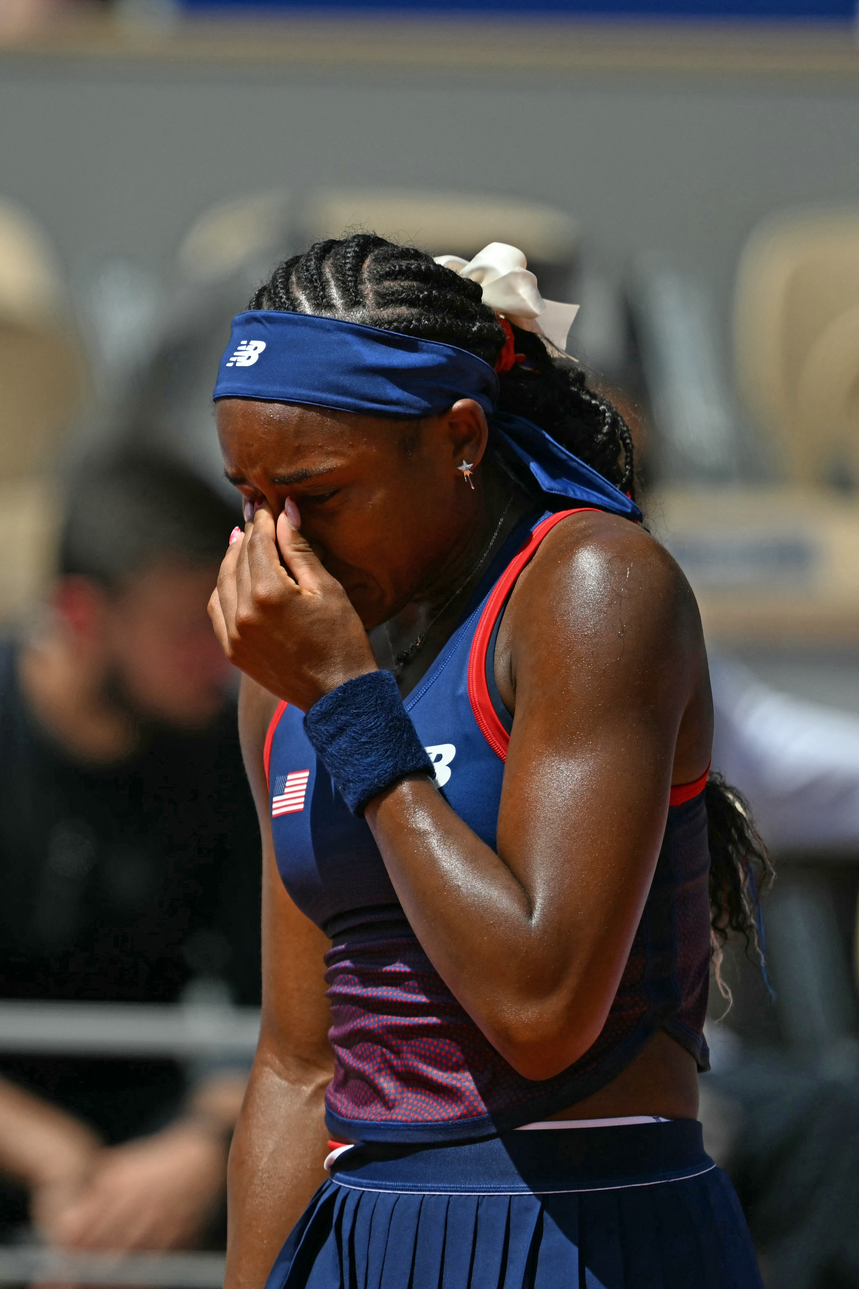 Coco Gauff reacts after a call was made against her during the Olympic Games Paris 2024 on July 30, 2024 | Source: Getty Images