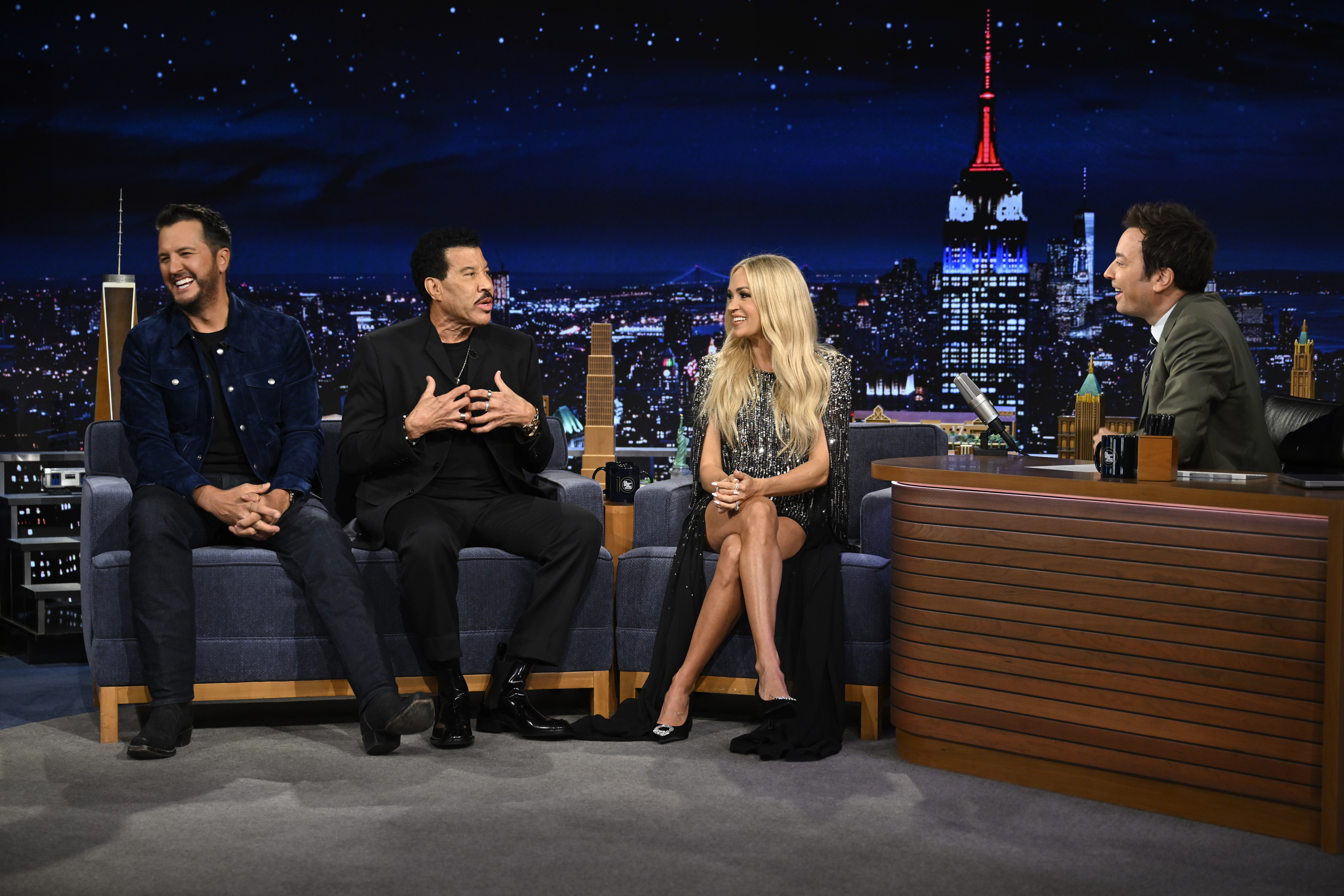 Luke Bryan, Lionel Richie, Carrie Underwood during an interview with Jimmy Fallon on "The Tonight Show Starring Jimmy Fallon" on March 5, 2025 | Source: Getty Images