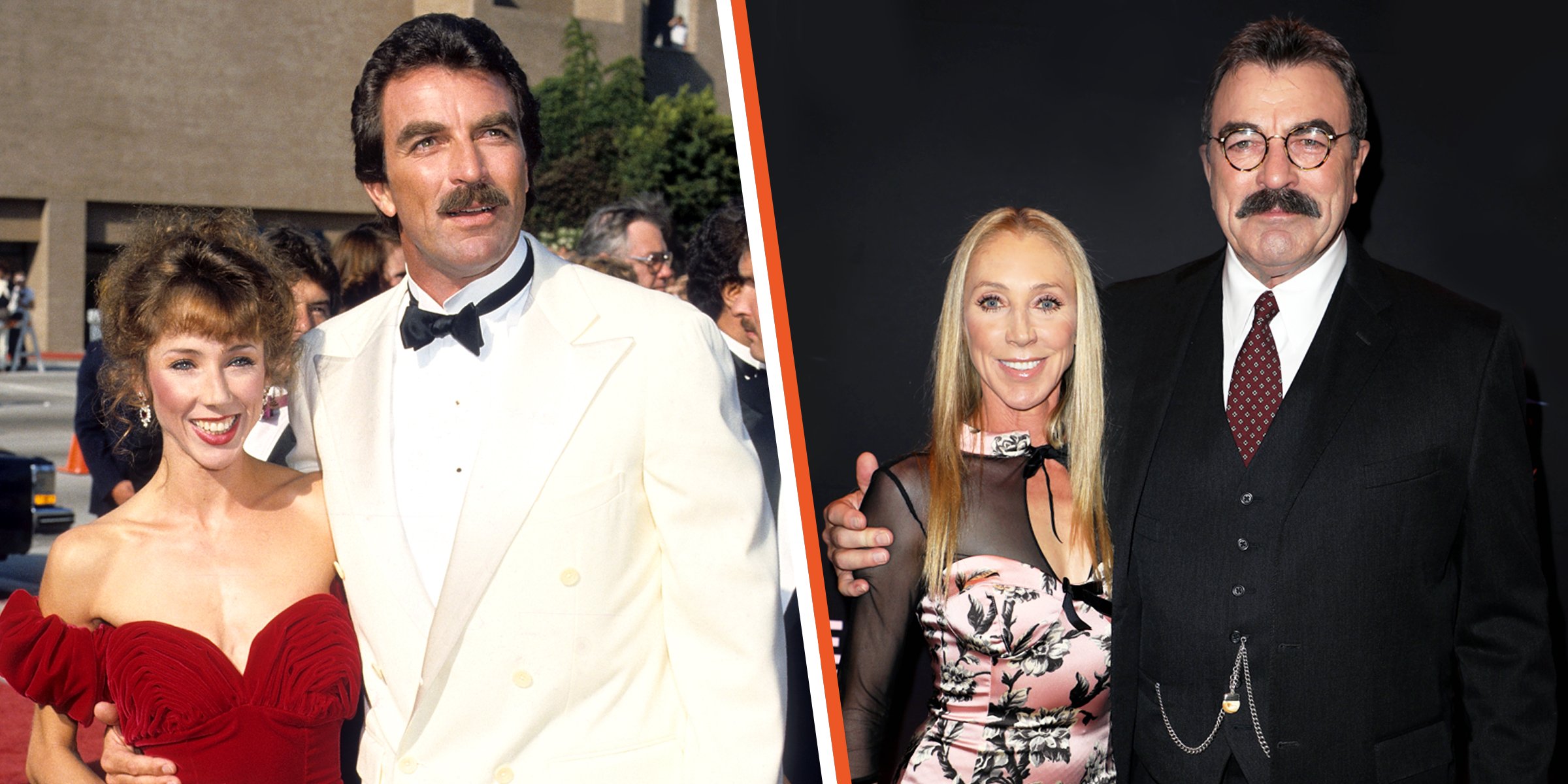 (L)  Tom Selleck and Jillie Mack during the 38th Annual Primetime Emmy Awards on September 21, 1986 at the Pasadena Civic Auditorium in Pasadena, California. (R)  Jillie Mack and Tom Selleck during the Brandon Tartikoff Legacy Awards at NATPE 2018 at the Fontainebleau Hotel on January 17, 2018 in Miami Beach, Florida. | Source: Getty Images