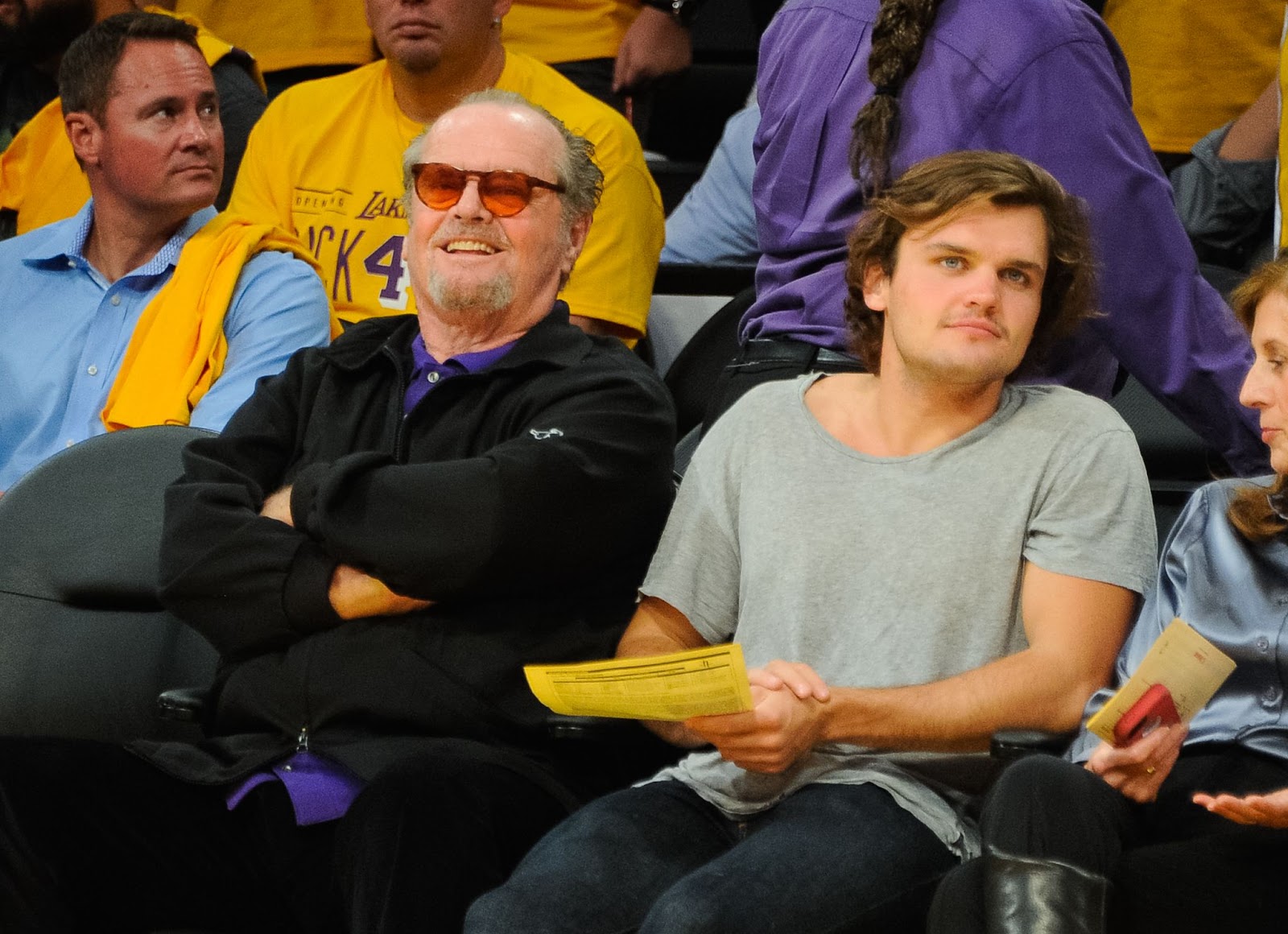 Jack and Ray Nicholson at a basketball game between the Houston Rockets and the Los Angeles Lakers on October 28, 2014, in Los Angeles, California. | Source: Getty Images