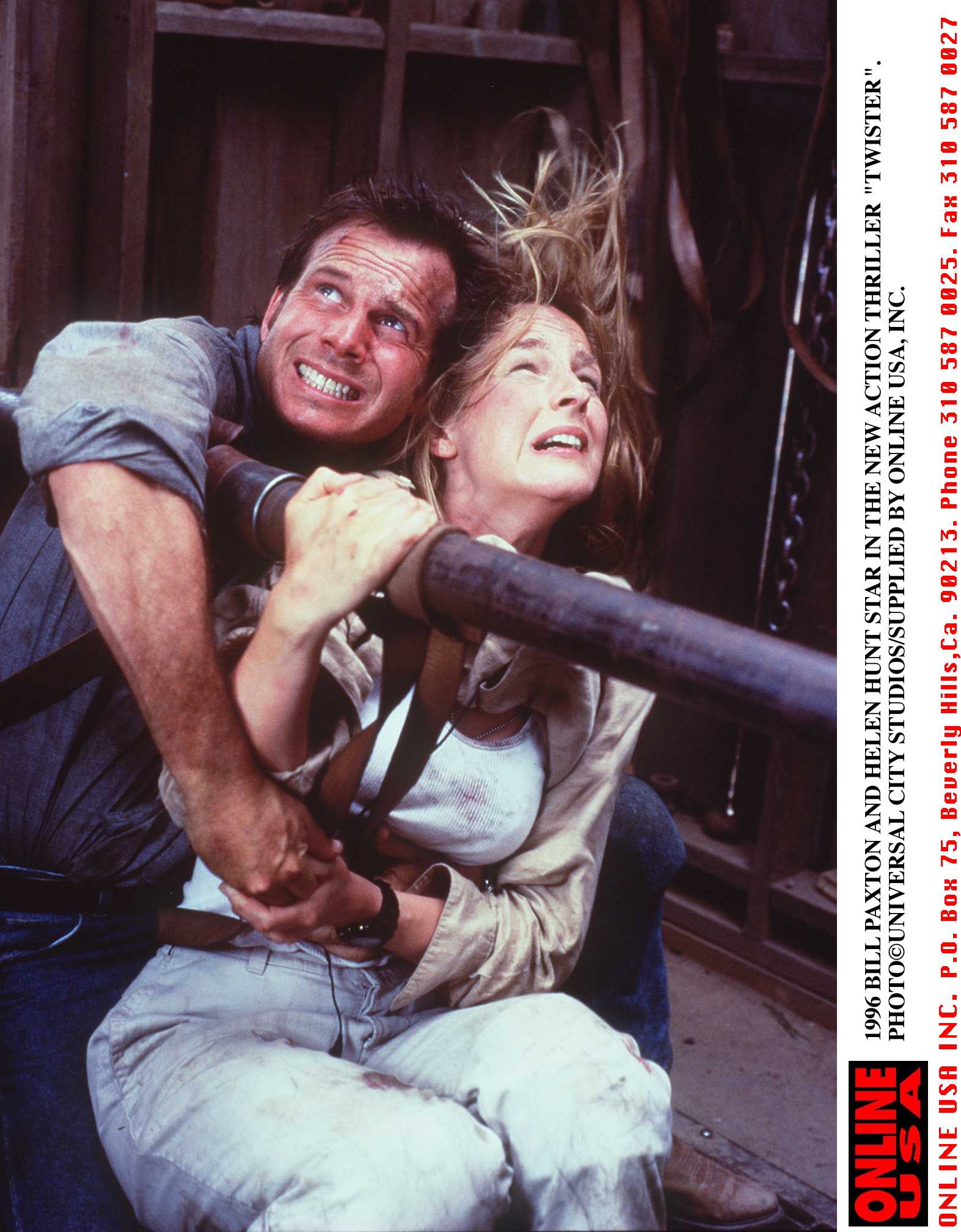 Bill Paxton as Bill Harding and Helen Hunt as Dr. Jo Harding in "Twister," in 1996 | Source: Getty Images