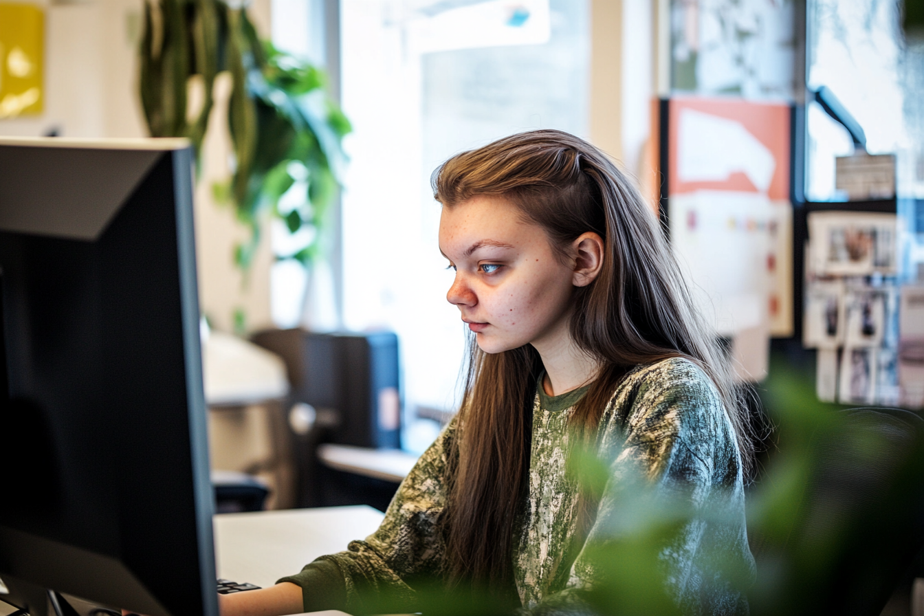 A teenage girl working in an office | Source: Midjourney