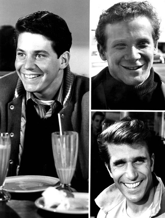 Cast photo from the television program "Happy Days". Pictured are Anson Williams, Donny Most, Henry Winkler | Photo: Wikmedia Commons Images