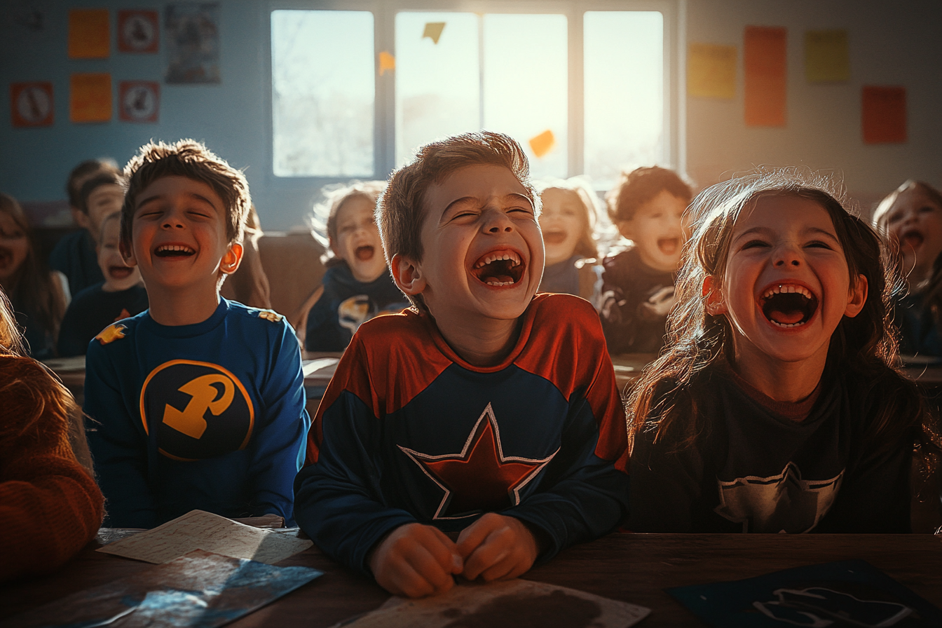 Kids laughing in a classroom | Source: Midjourney