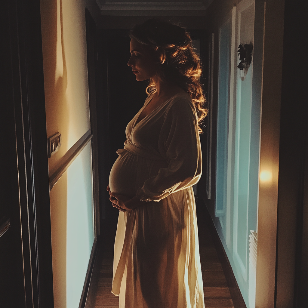 A pregnant woman standing in a hallway | Source: Midjourney