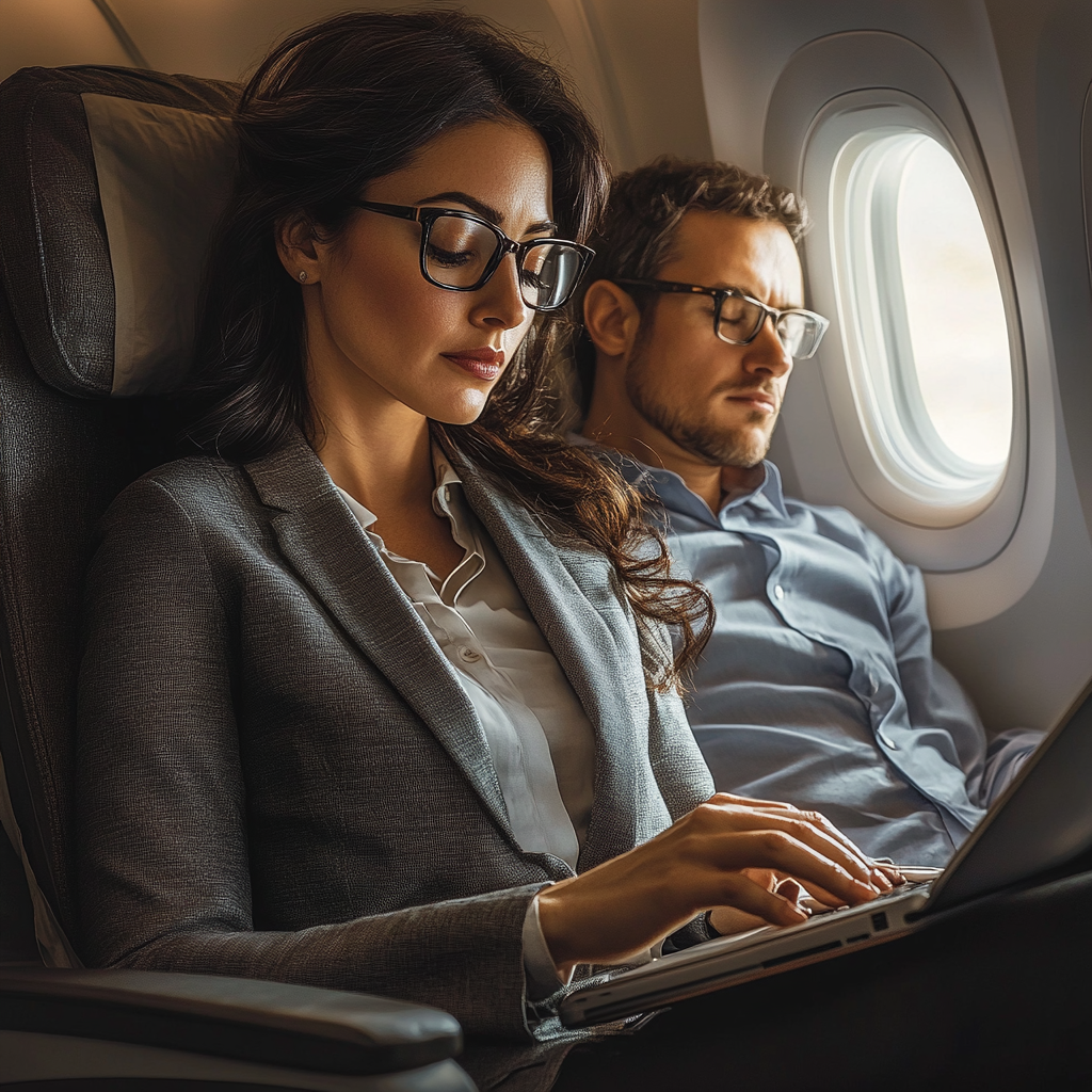 Woman working while the arrogant man beside him was fast asleep | Source: Midjourney