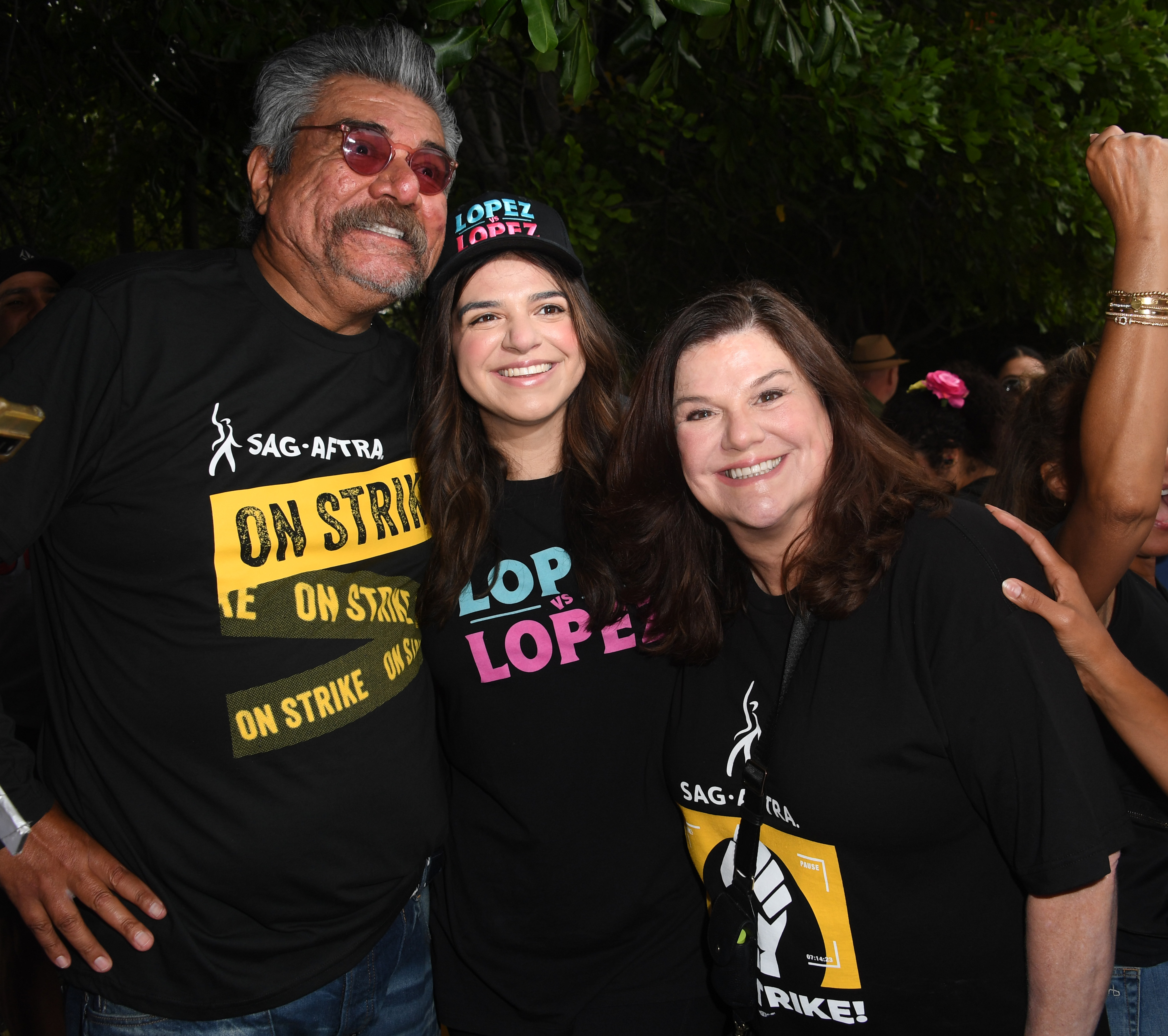 George Lopez, Mayan Lopez and Ann Serrano join the picket line outside Warner Bros. Studios on September 15, 2023, in Burbank, California. | Source: Getty Images