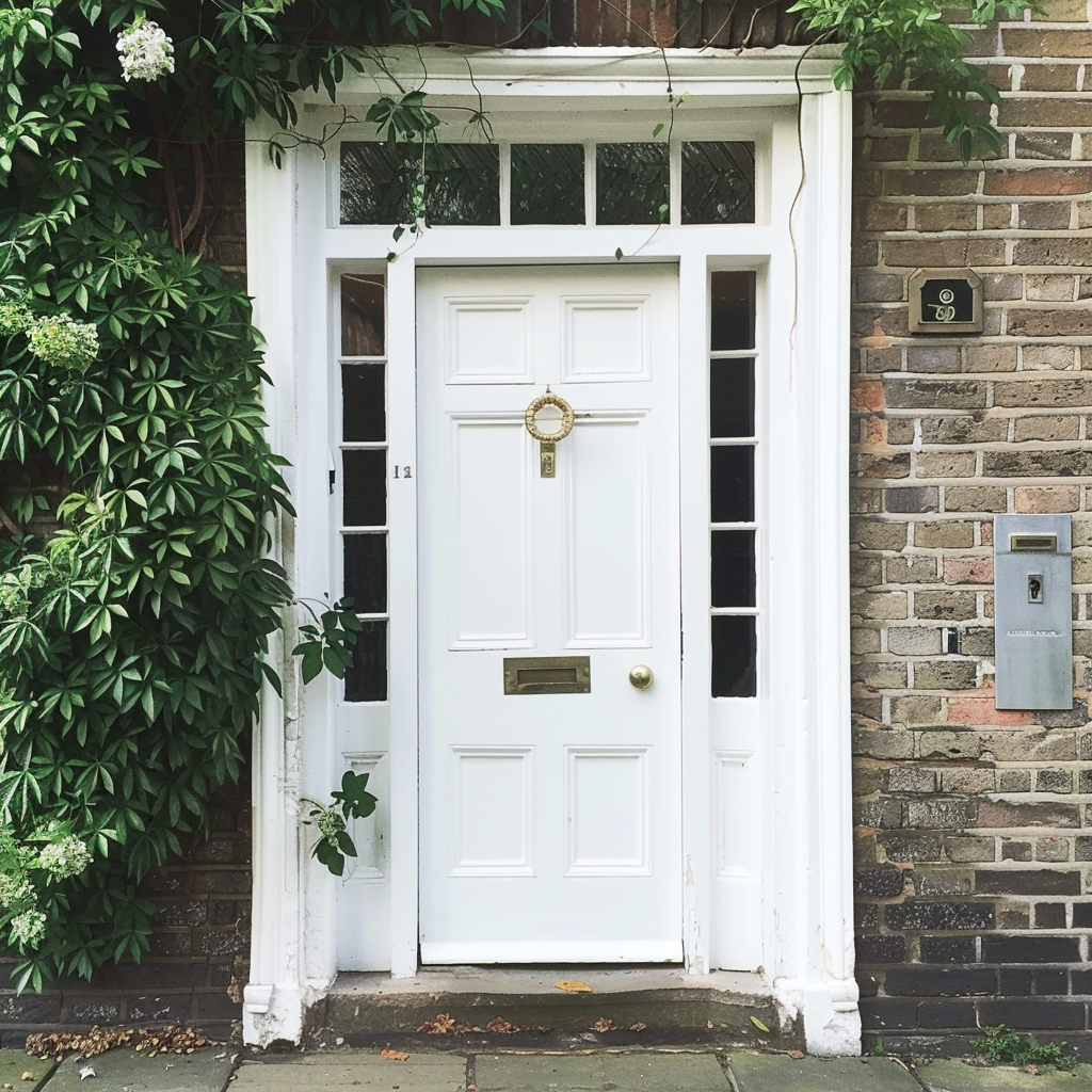 A white front door | Source: Midjourney