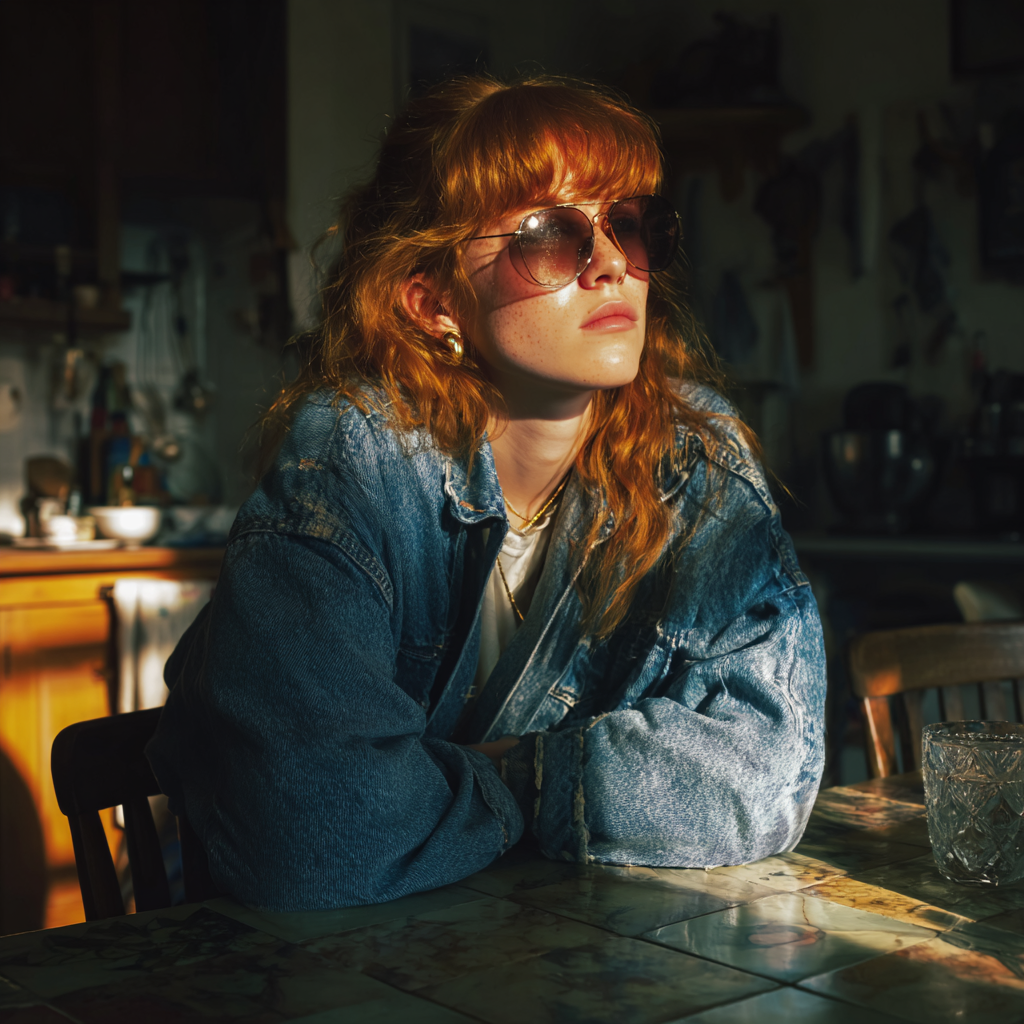 A pensive woman sitting at a table | Source: Midjourney