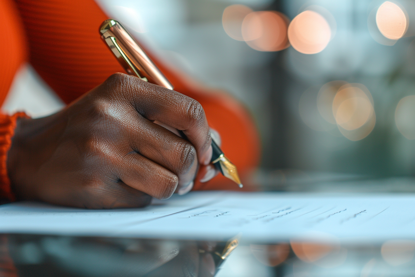 Woman holding a pen | Source: Midjourney