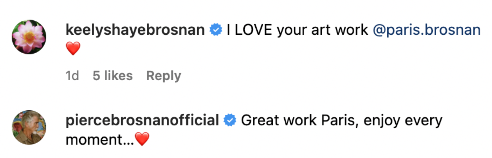 Screenshot of comments on Paris Brosnan's Instagram post. | Source: Instagram/Pierce.Brosnan