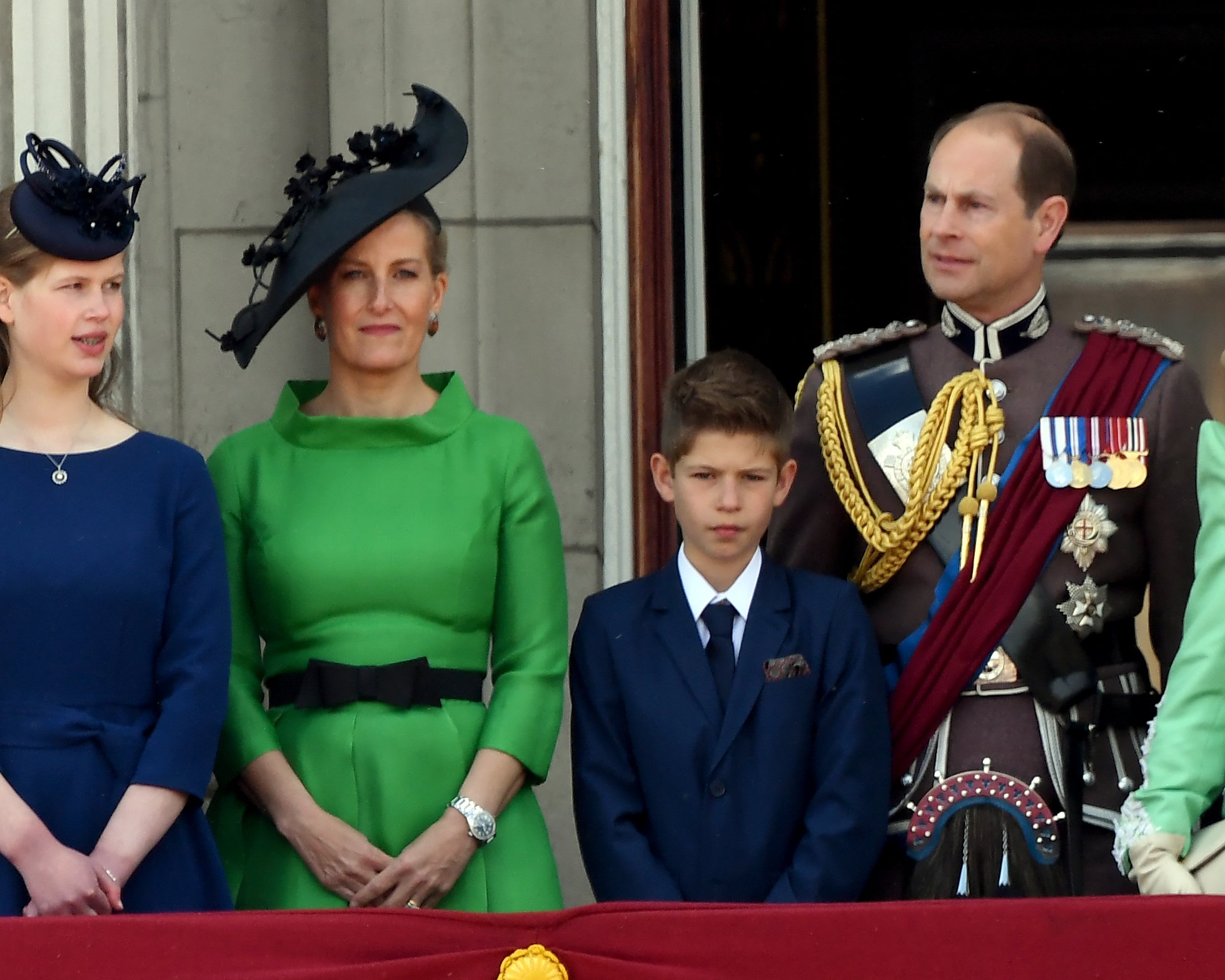 Sophie, Countess of Wessex, Prince Edward, Earl of Wessex, and their children, Lady Louise Windsor and James, Viscount Severn, at the "Trooping the Colour" on June 08, 2019 | Source: Getty Images