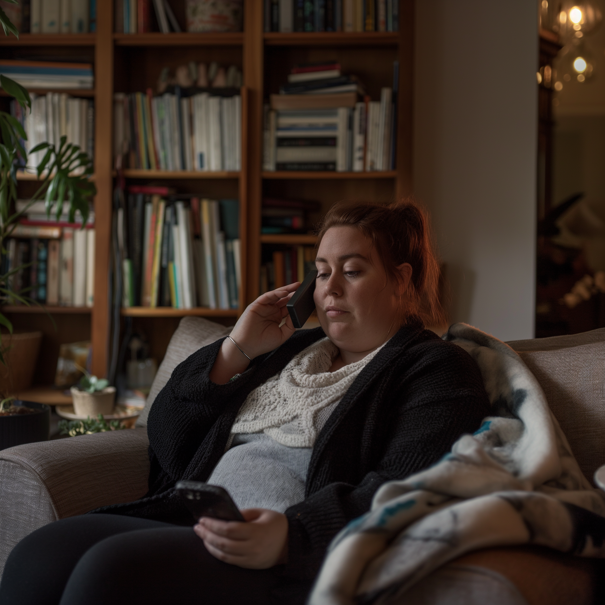 A woman talking on the phone at home | Source: Midjourney