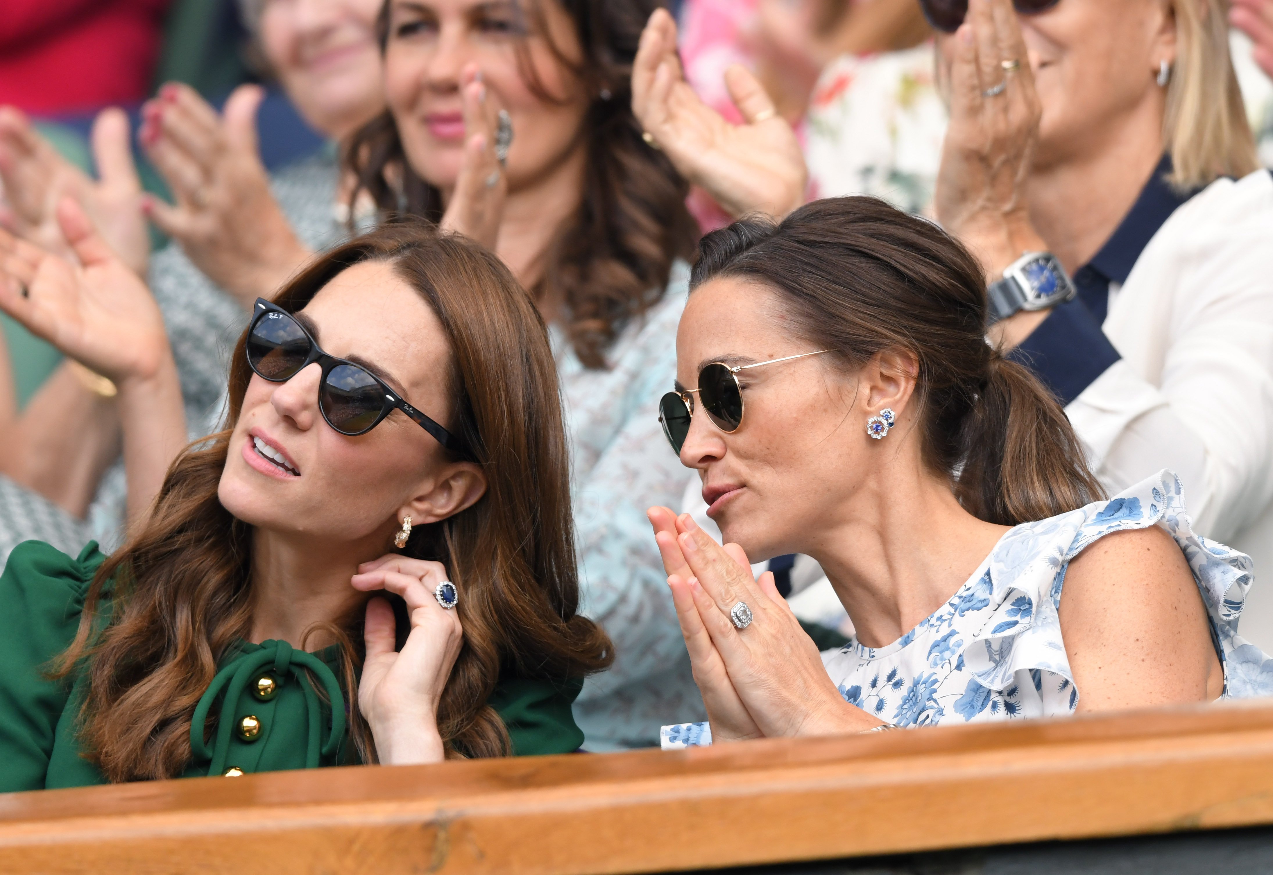 Kate and Pippa Middleton during day twelve of the Wimbledon Tennis Championships at All England Lawn Tennis and Croquet Club on July 13, 2019. | Source: Getty Images