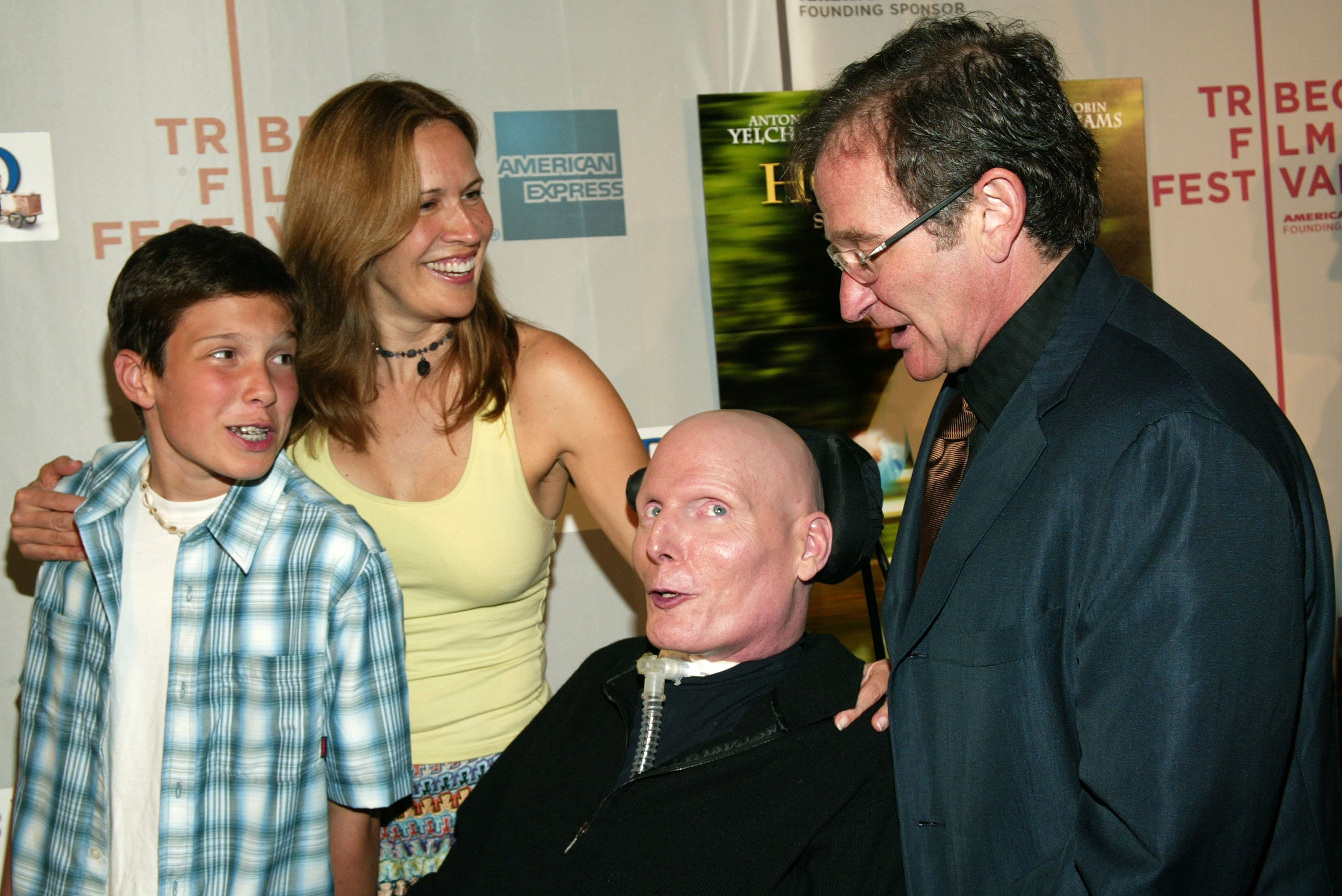 Robin Williams with Christopher and Dana Reeve and their son. I Image: Getty Images.