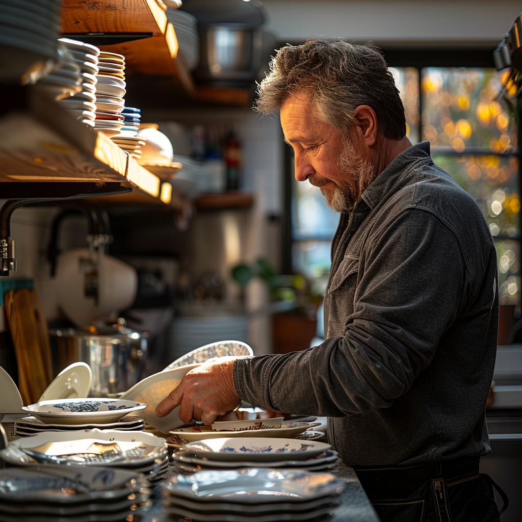 Mark washes the rest of the dishes | Source: Midjourney