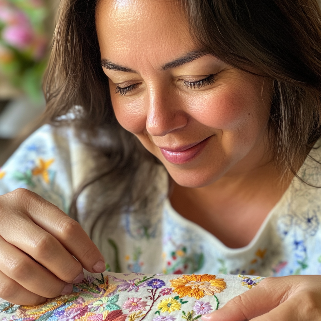 A woman doing embroidery | Source: Midjourney