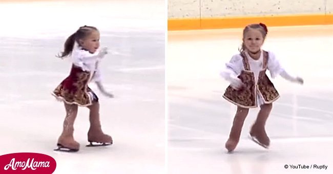 Tiny ice skater performs impressive figure skating routine