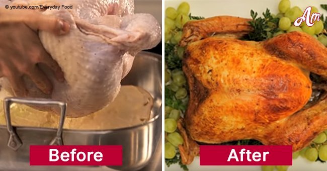 Have you ever put bread under the turkey before roasting? The result looks delicious