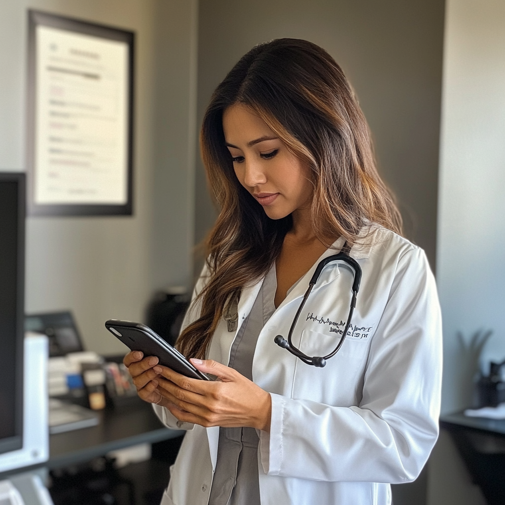 A doctor on her phone | Source: Midjourney