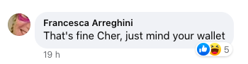 User comment about Cher and Alexander Edwards, dated September 28, 2023 | Source: Facebook/People
