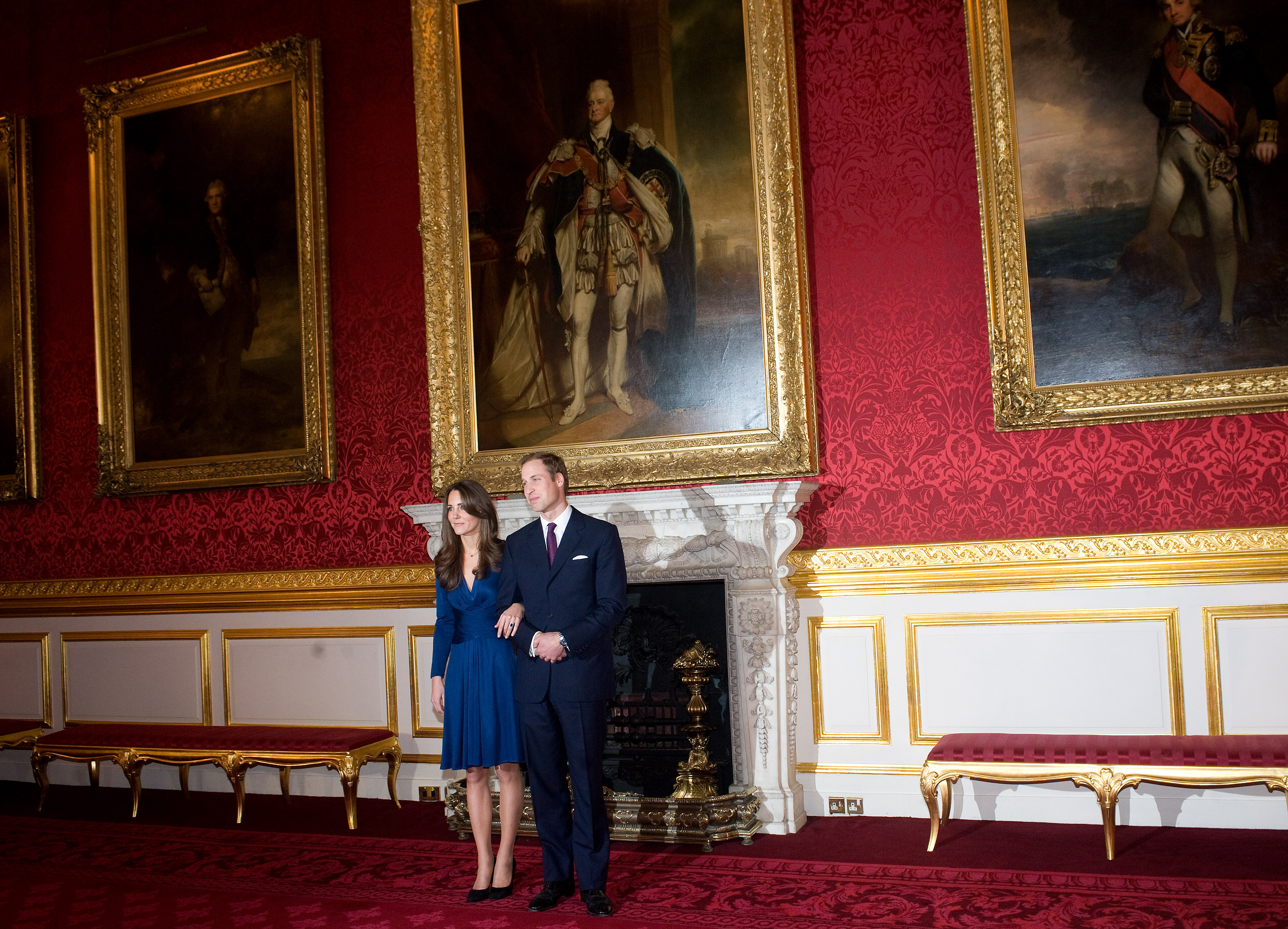 Prince William and Kate Middleton posing for photographs during the announcement of their engagement in the State Apartments of St James Palace on November 16, 2010, in London, England | Source: Getty Images