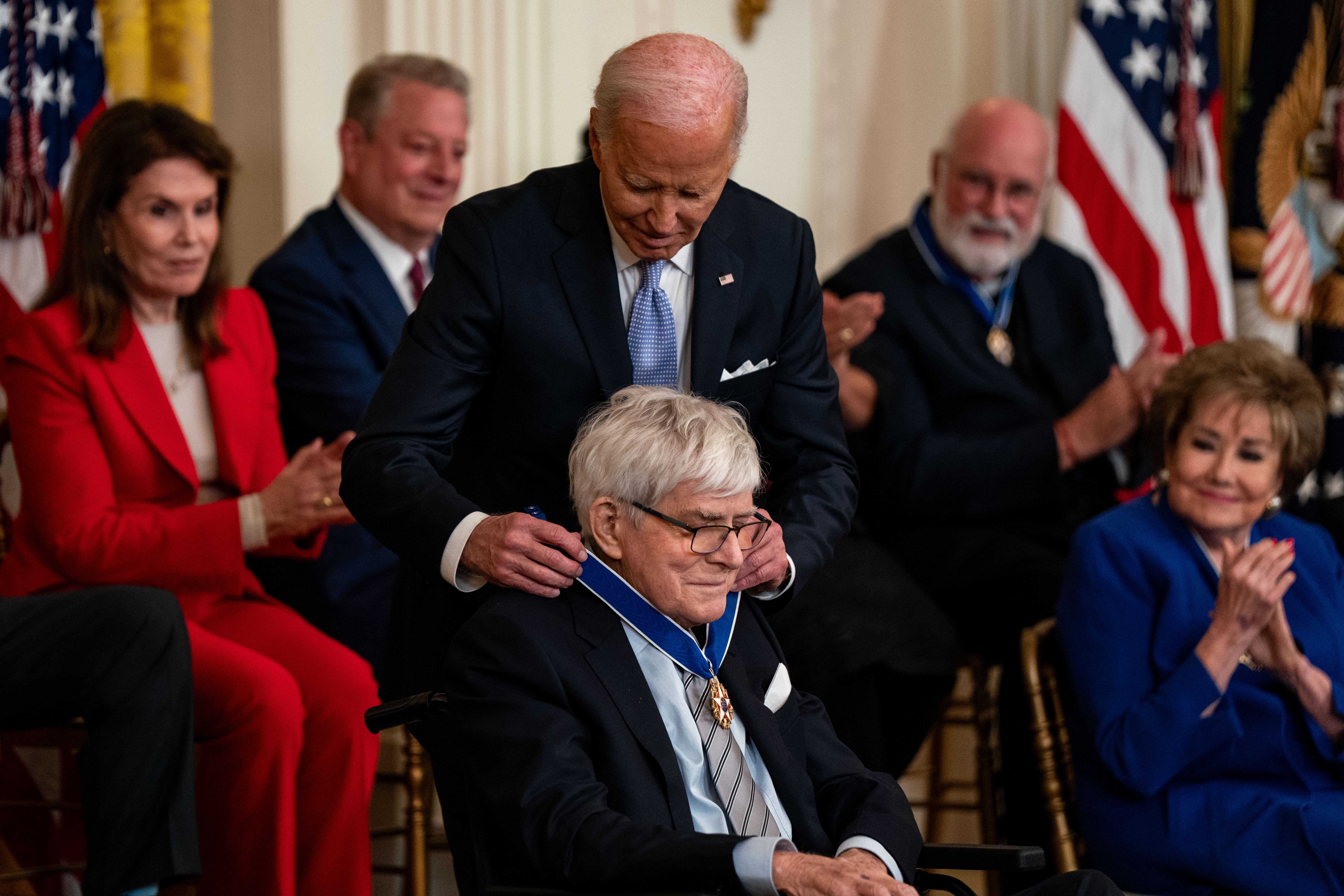 President Joe Biden honoring Phil Donahue with the Presidential Medal of Freedom in Washington, DC. on May 3, 2024 | Source: Getty Images