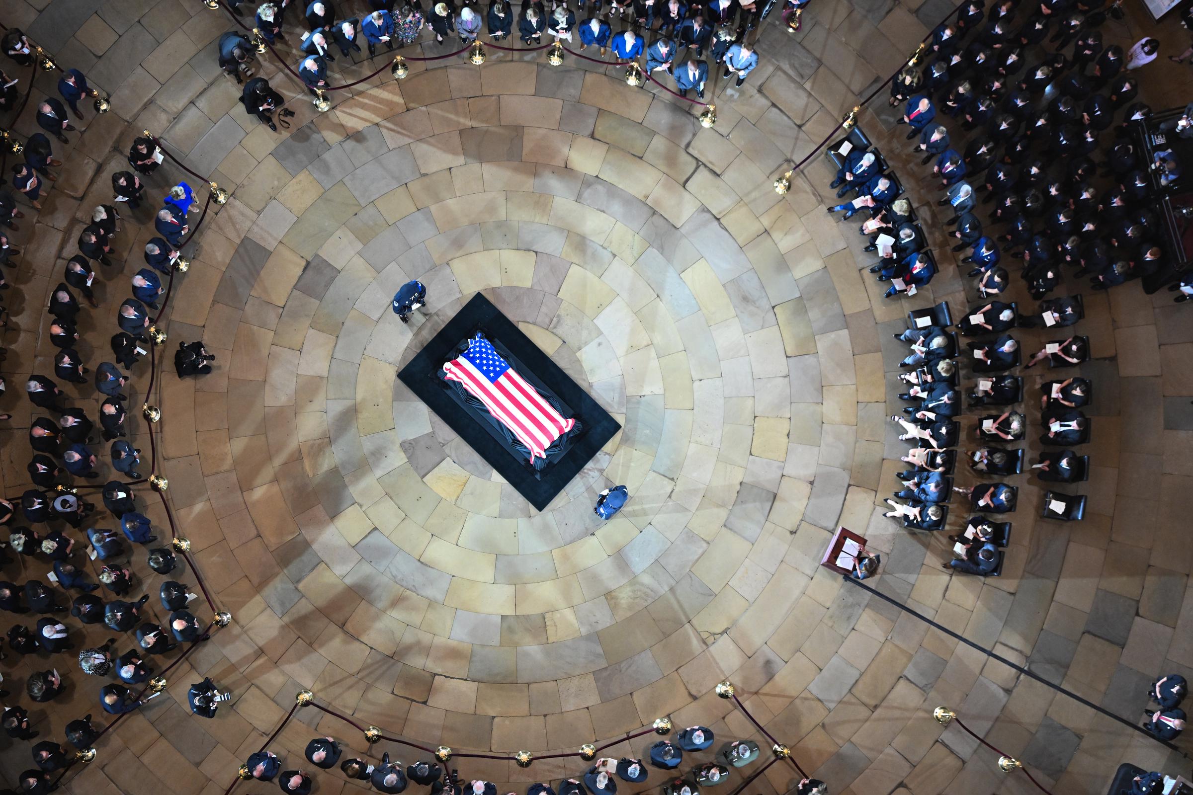The first day of Lindsey Graham's funeral events began in Washington, where his casket lay in the U.S. Capitol Rotunda before services at the Washington National Cathedral. The memorial continued the following day with additional funeral services in his home state of South Carolina. | Source: Getty Images