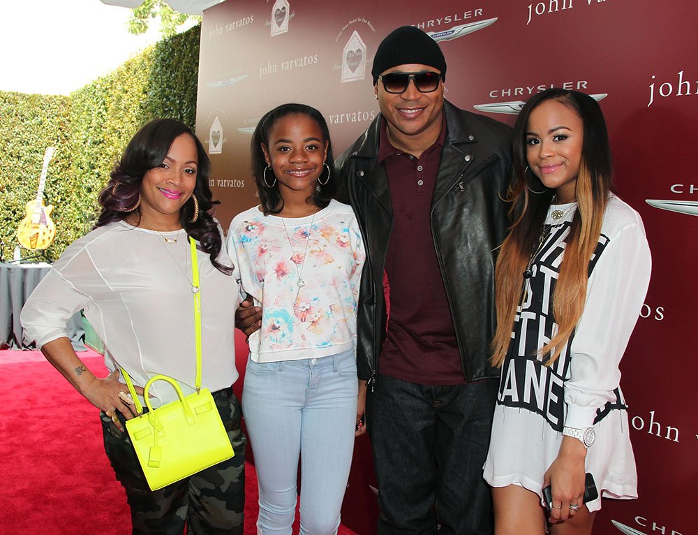 Simone Johnson, daughter Nina Simone Smith, rapper LL Cool J, and daughter Samaria Leah Wisdom Smith attends the 11th Annual John Varvatos Stuart House Benefit at John Varvatos on April 13, 2014 in Los Angeles, California. I Image: Getty Images.