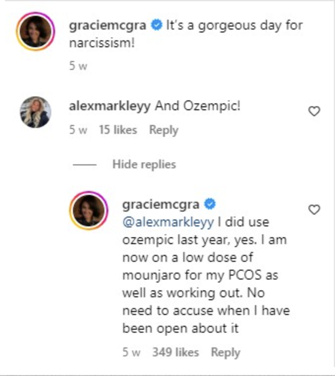 Screenshot of comments on Gracie McGraw's Instagram post. | Source: Instagram/GracieMcGra