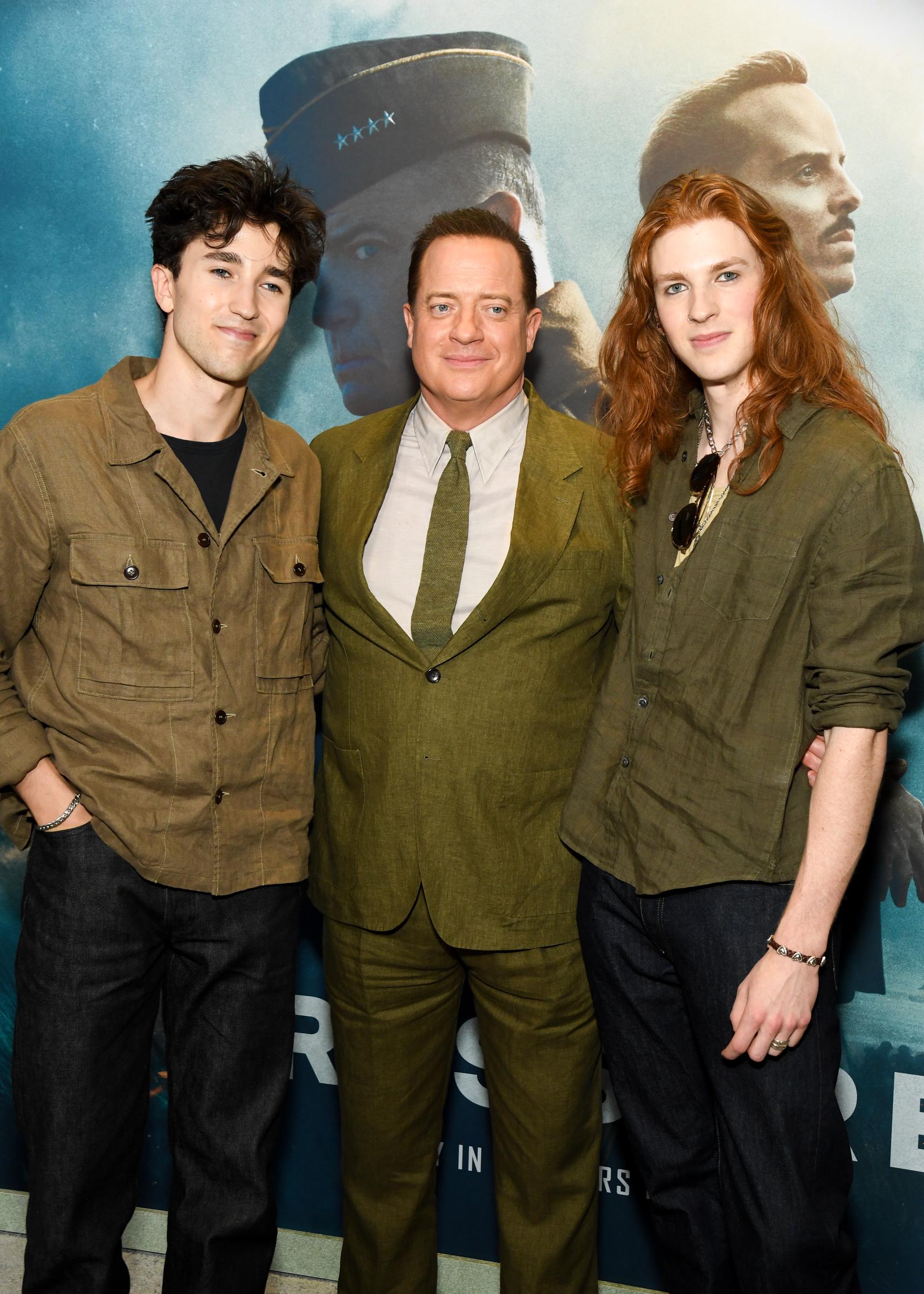 Griffin Arthur Fraser, Brendan Fraser, and Leland Francis Fraser pose together at the New York premiere of "Pressure" at AMC Lincoln Square 13.