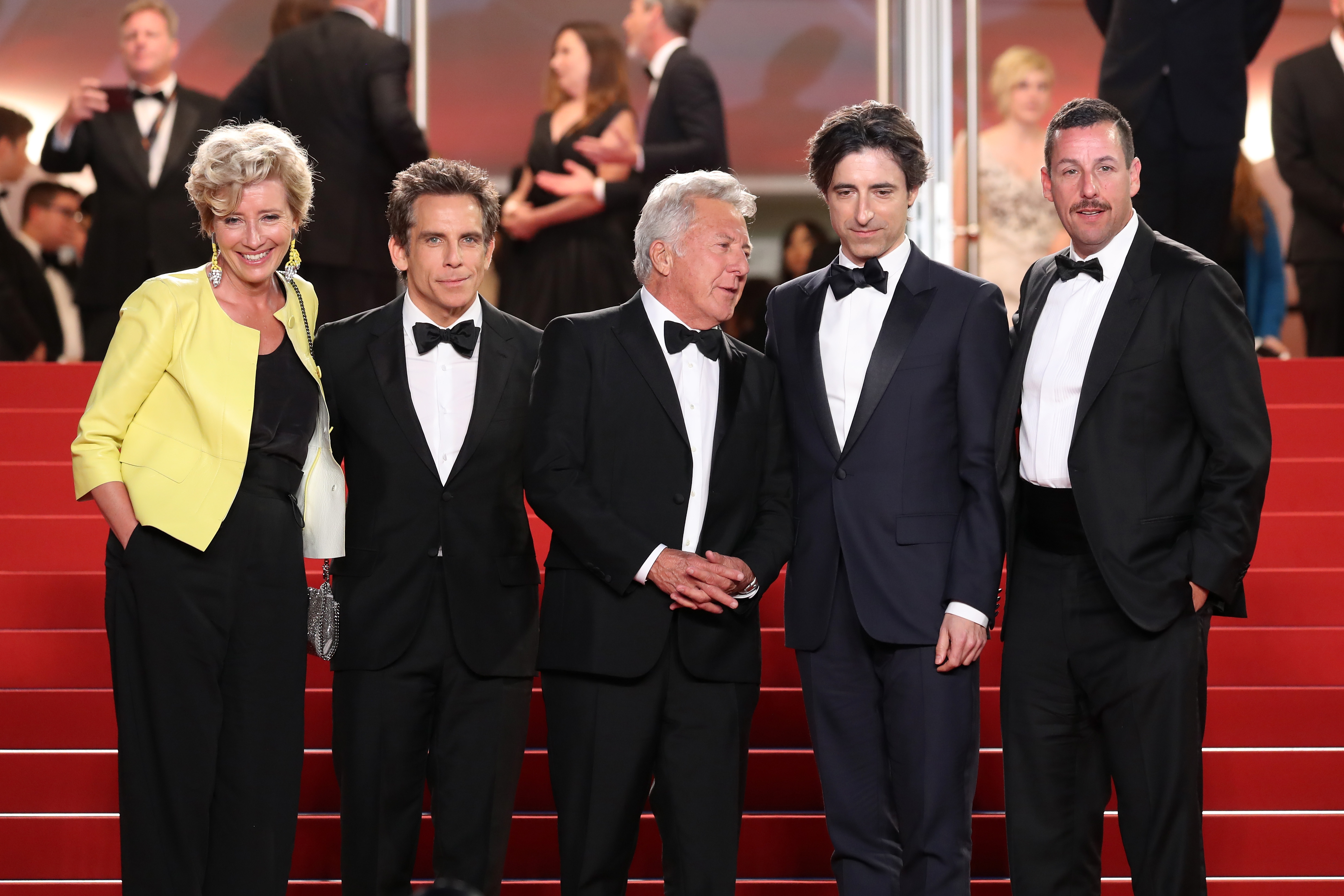 Emma Thompson, Ben Stiller, Dustin Hoffman, Noah Baumbach and Adam Sandler depart at the "The Meyerowitz Stories" screening at the Cannes Film Festival in 2017 | Source: Getty Images