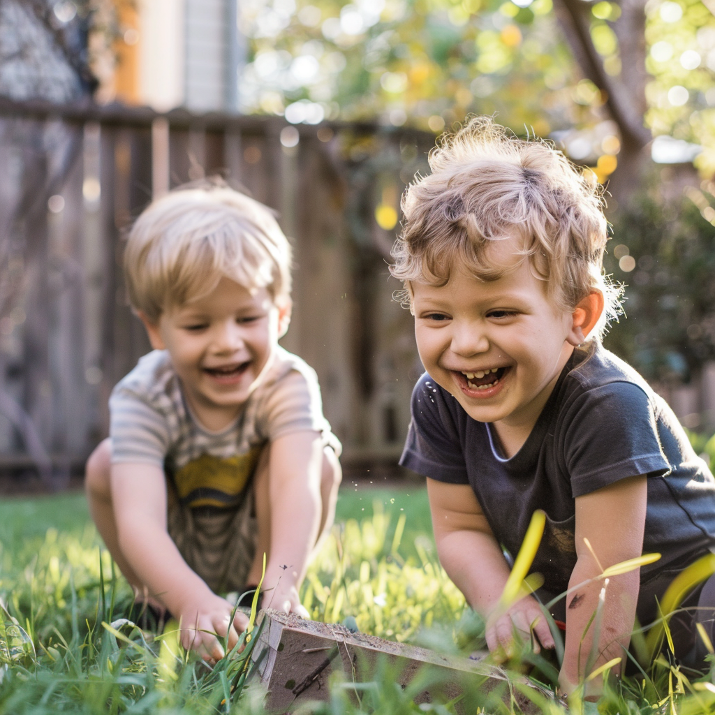 Two young boys playing in a backyard | Source: Midjourney