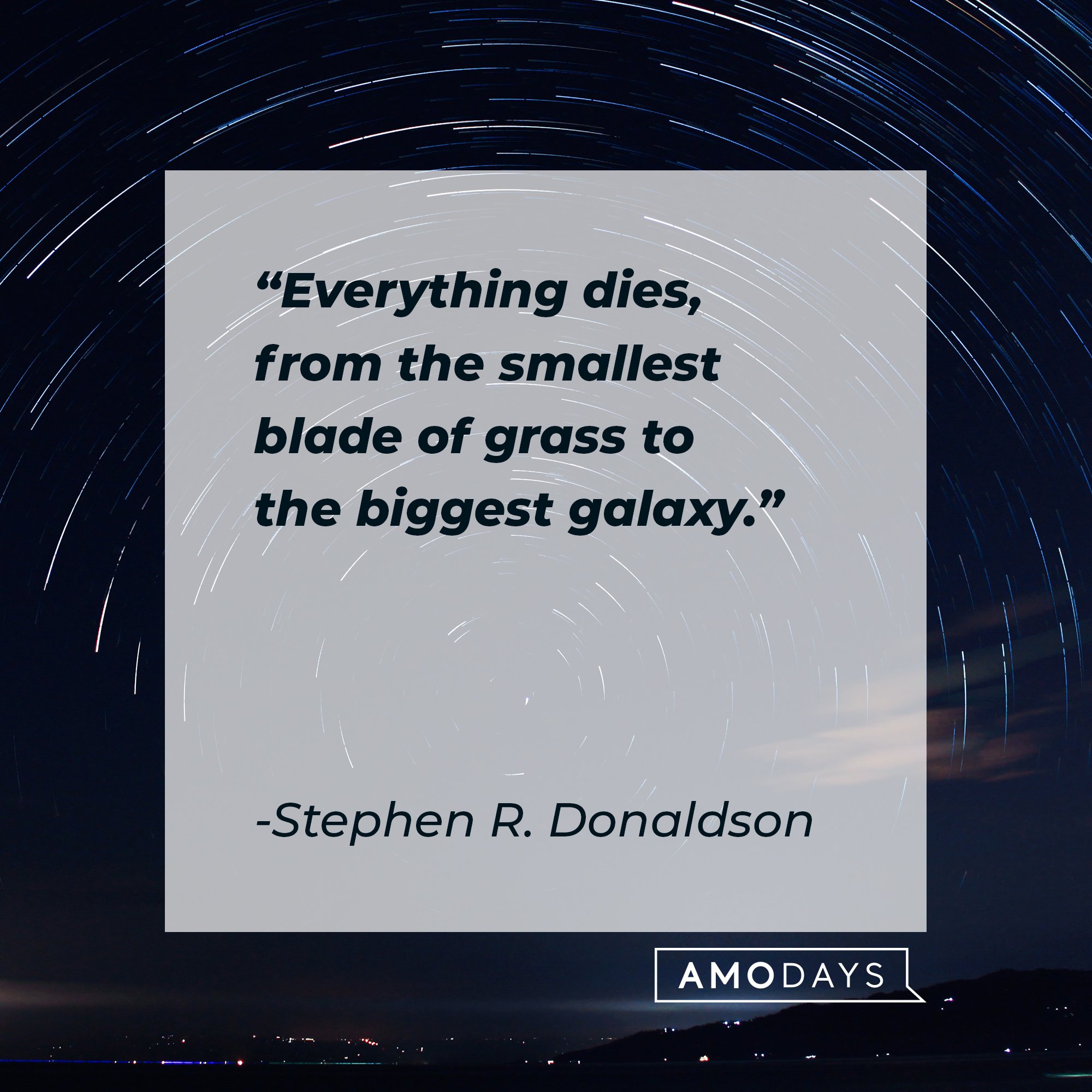 Stephen R. Donaldson’s quote: “Everything dies, from the smallest blade of grass to the biggest galaxy." | Image: AmoDays